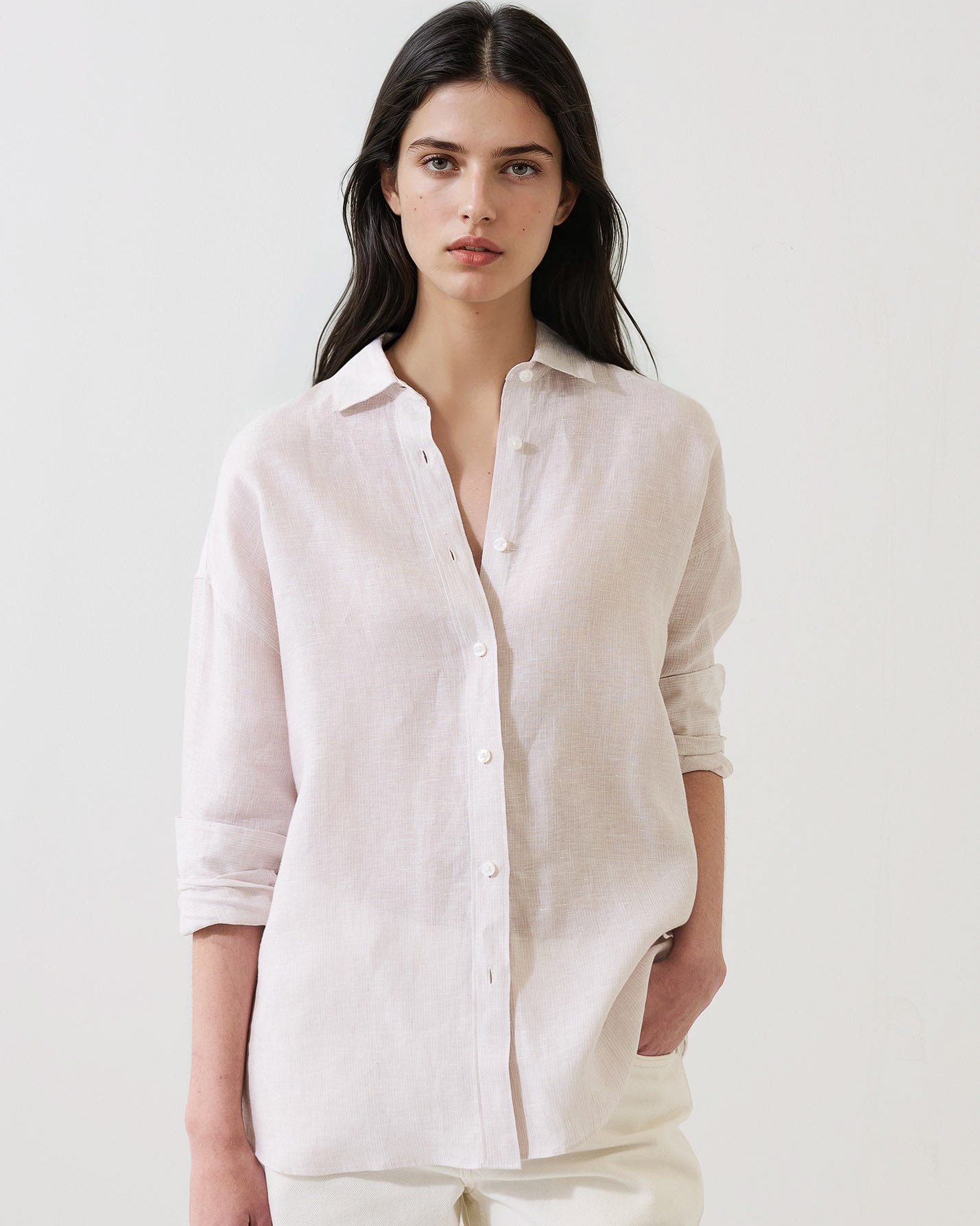 Linen Stripe Boyfriend Shirt