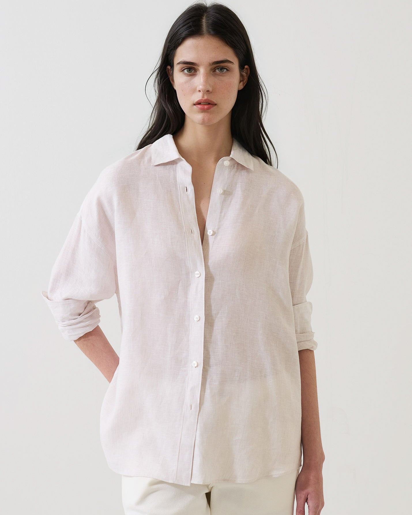 Linen Stripe Boyfriend Shirt
