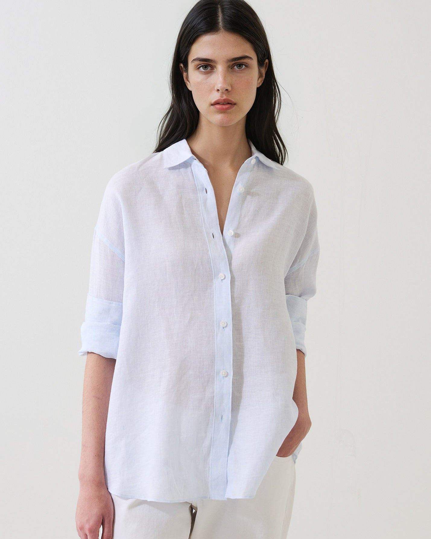 Linen Stripe Boyfriend Shirt