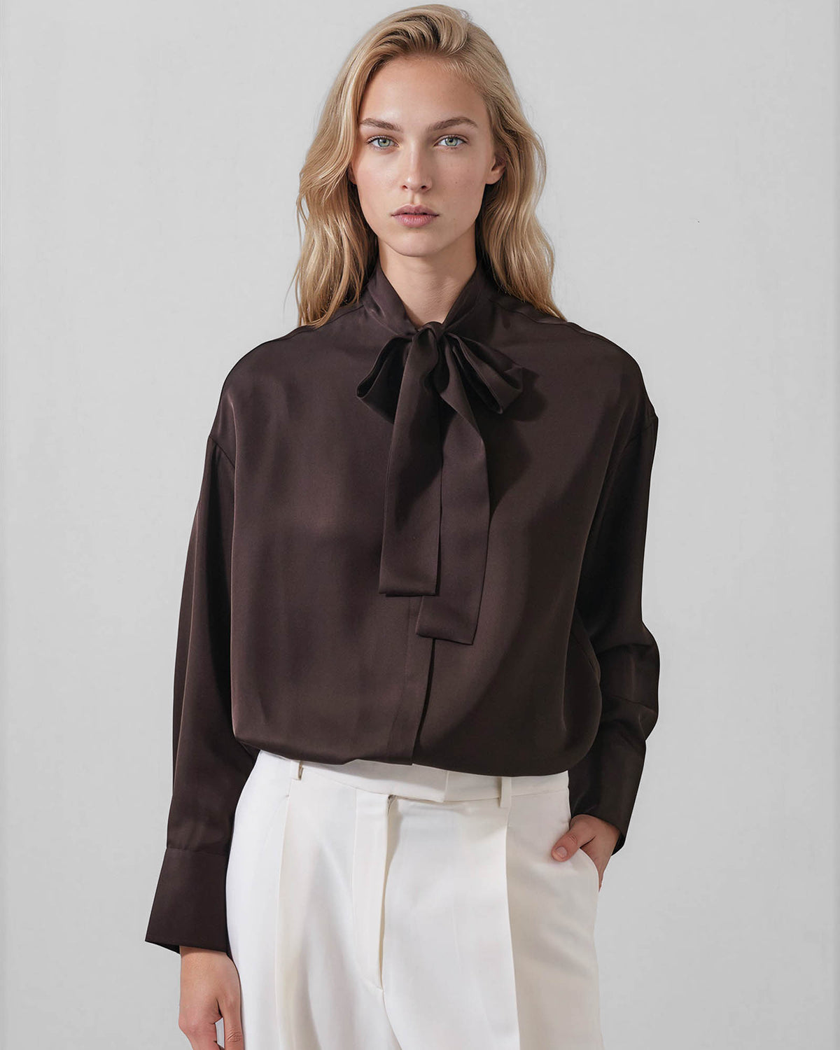 Long Sleeve Tie Neck Shirt
