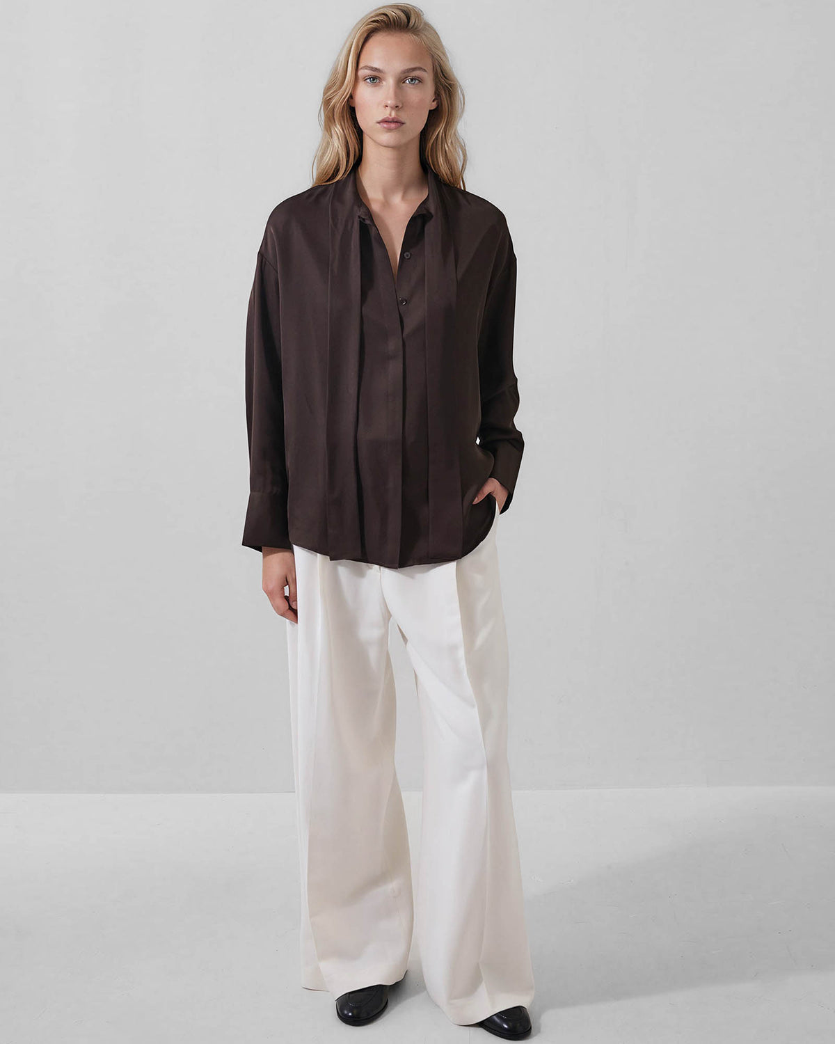 Long Sleeve Tie Neck Shirt