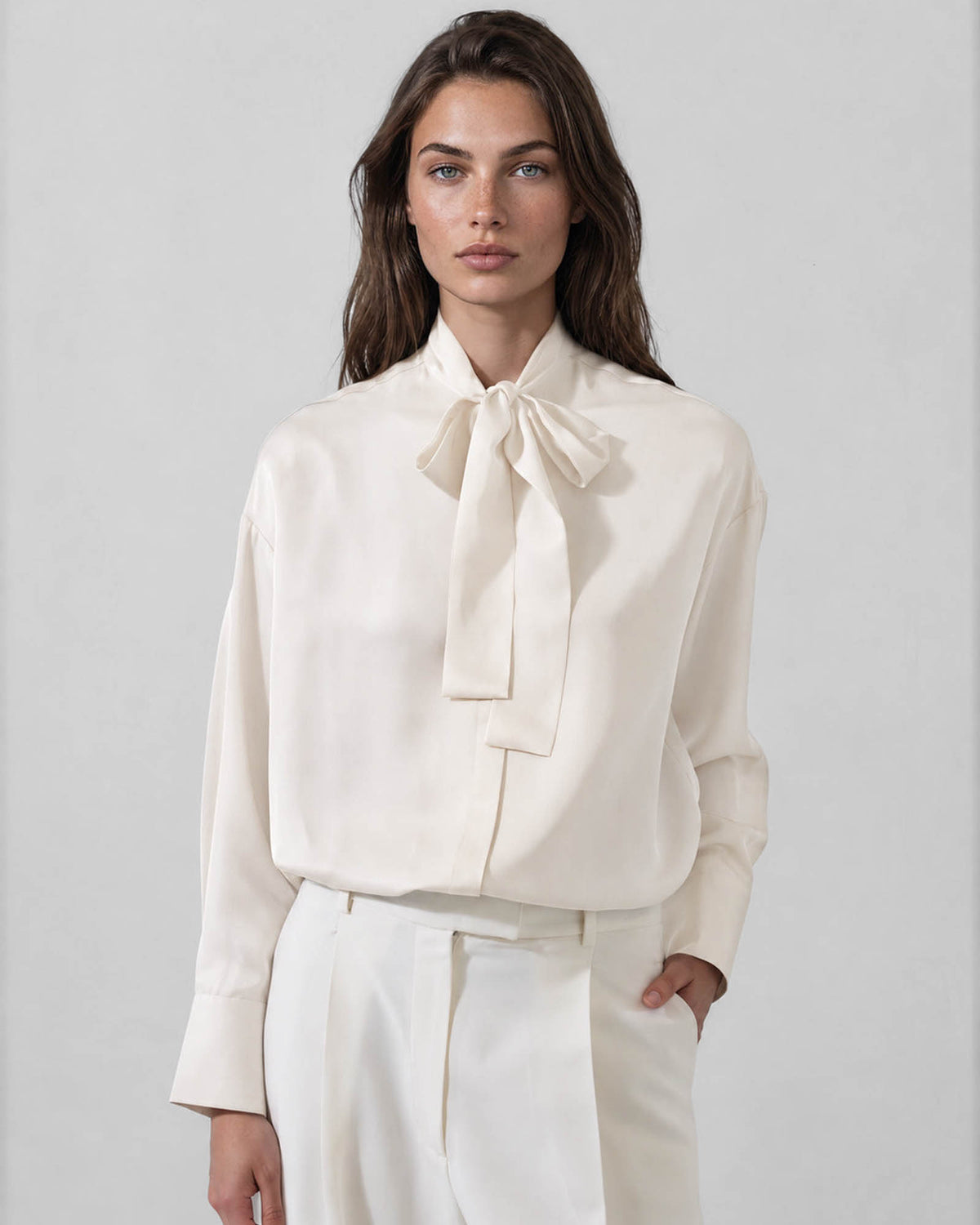 Long Sleeve Tie Neck Shirt