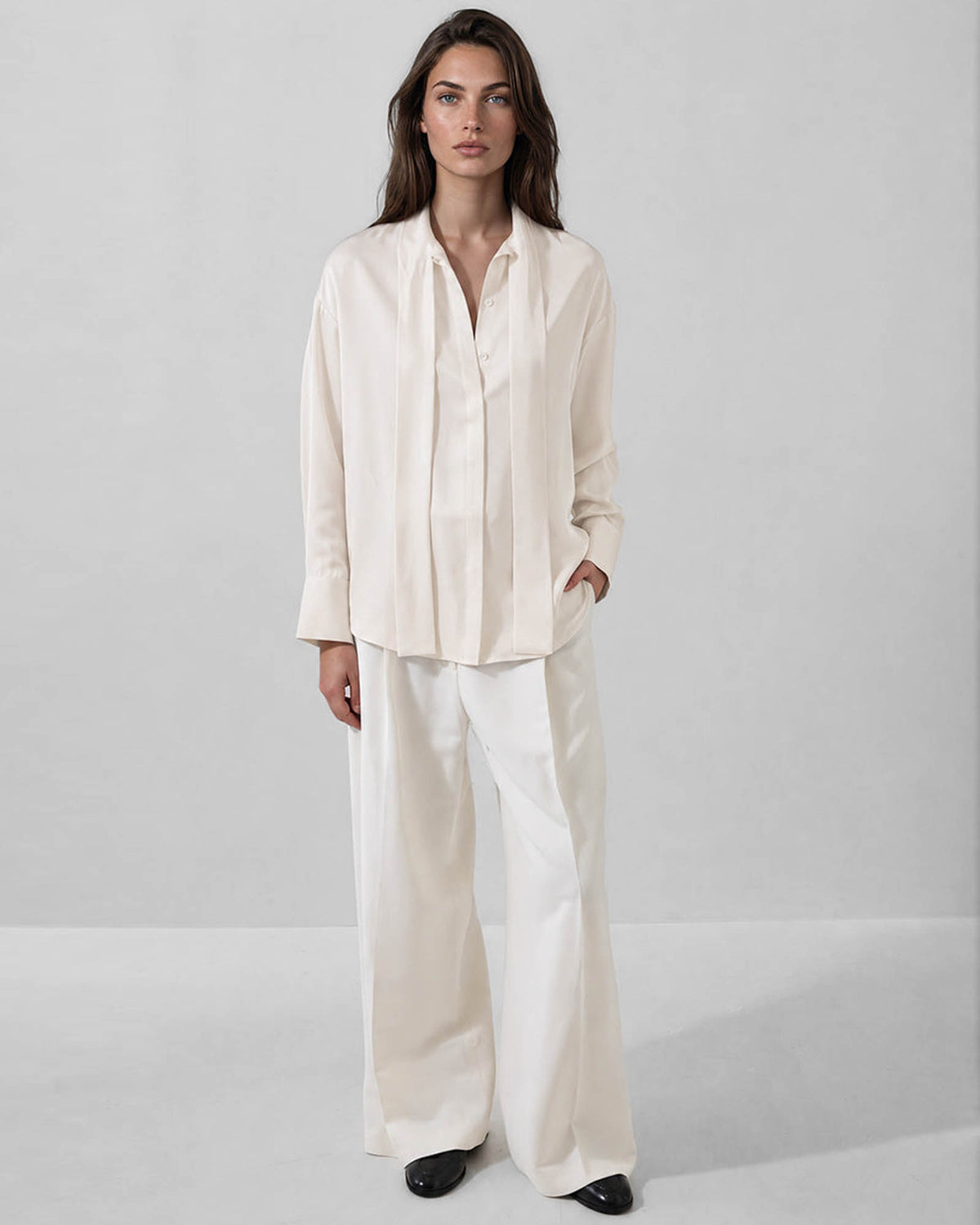 Long Sleeve Tie Neck Shirt