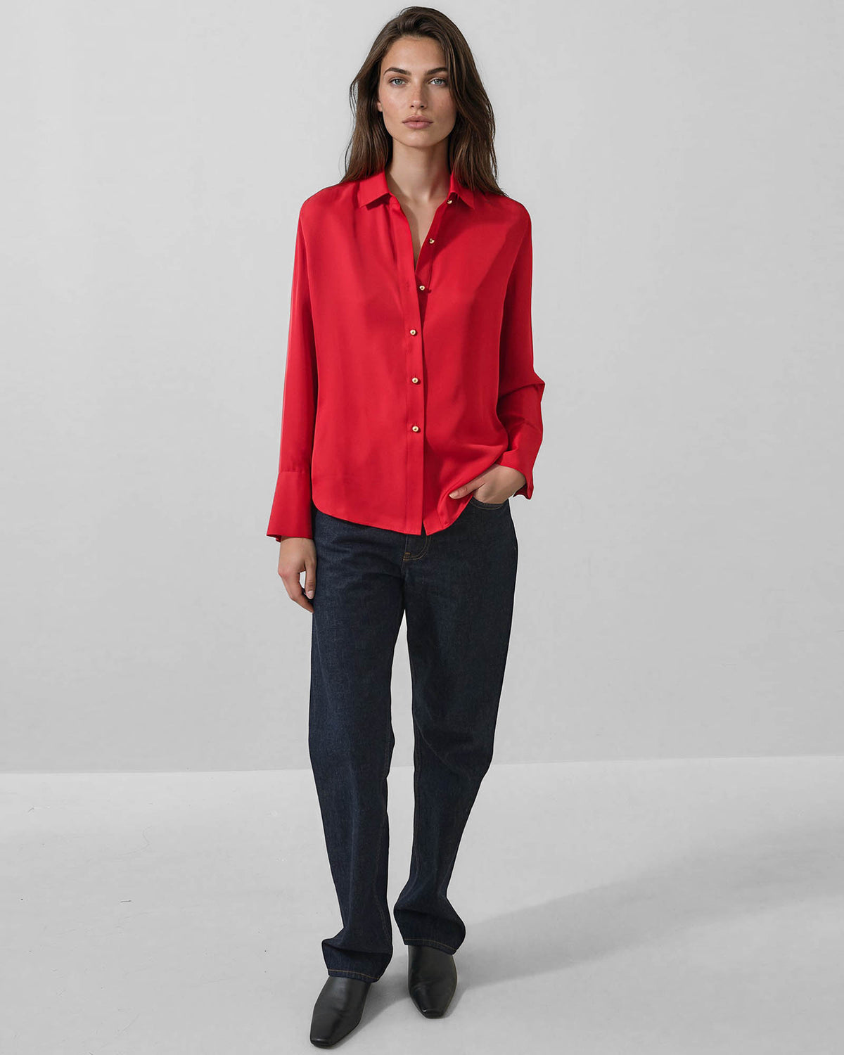 Long Sleeve Silk Relaxed Shirt