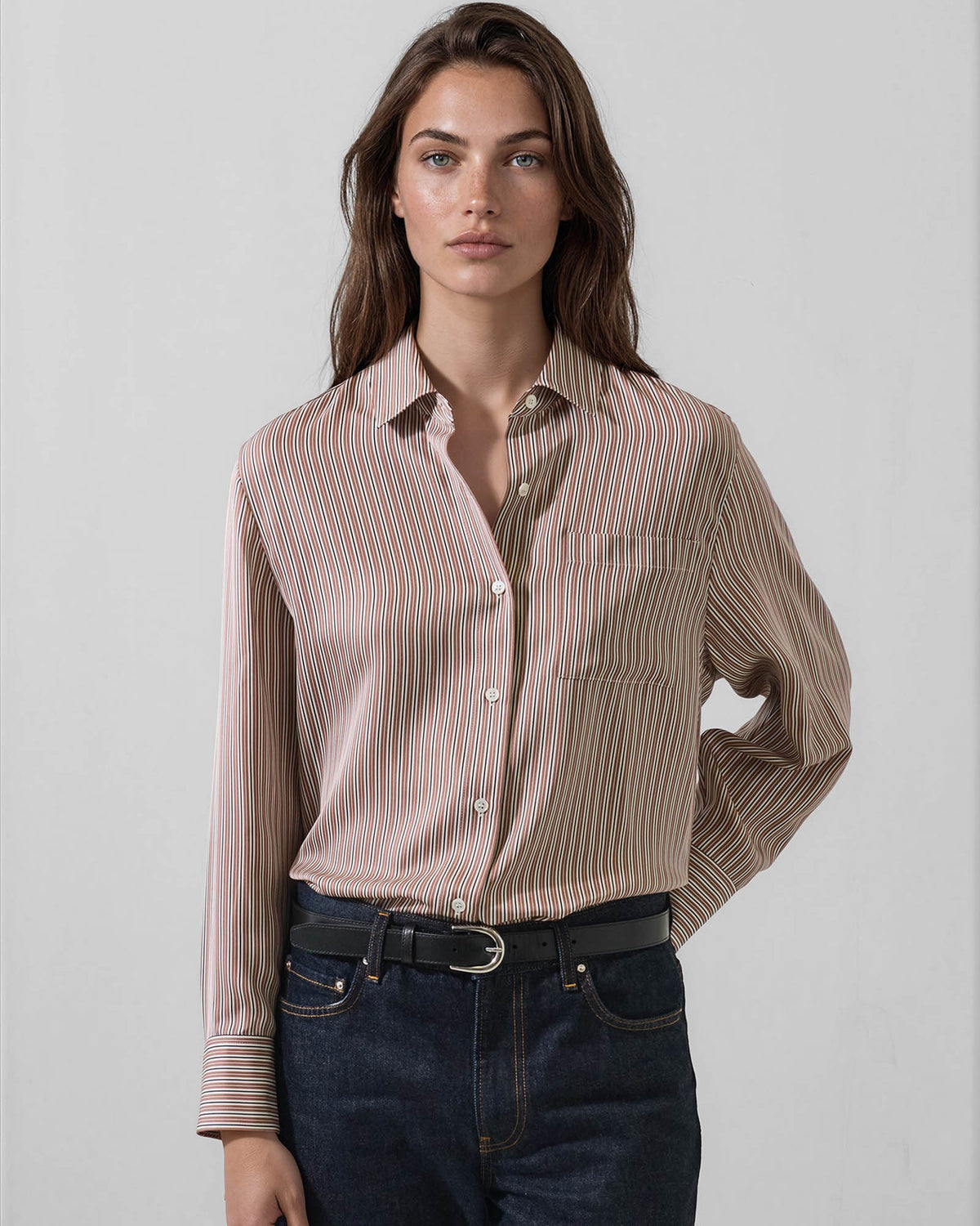 Long Sleeve Silk Pocket Shirt