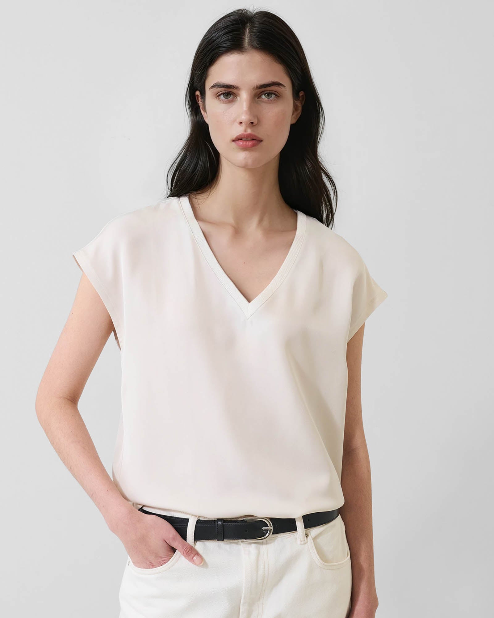 Silk Dolman V-Neck T-Shirt