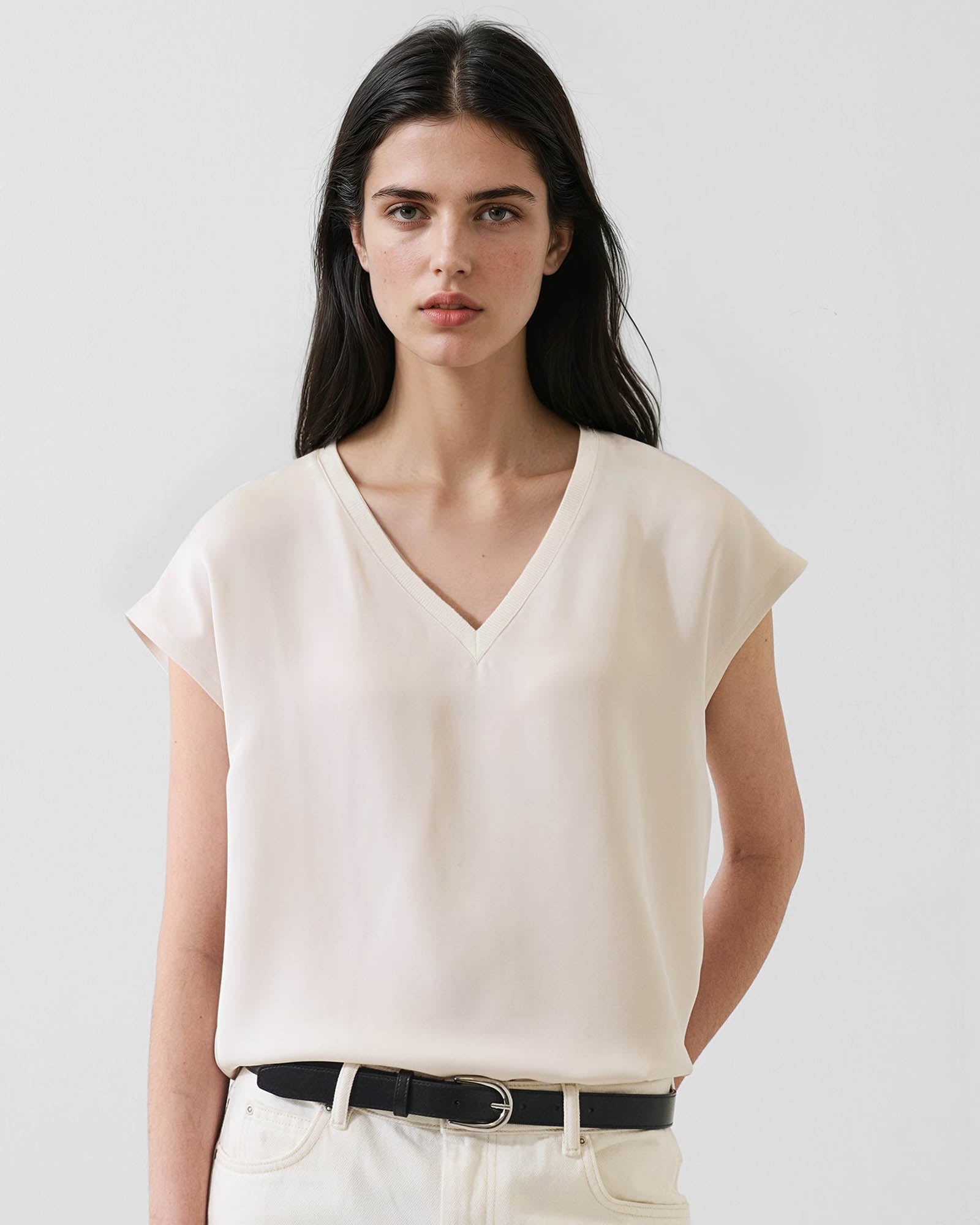 Silk Dolman V-Neck T-Shirt