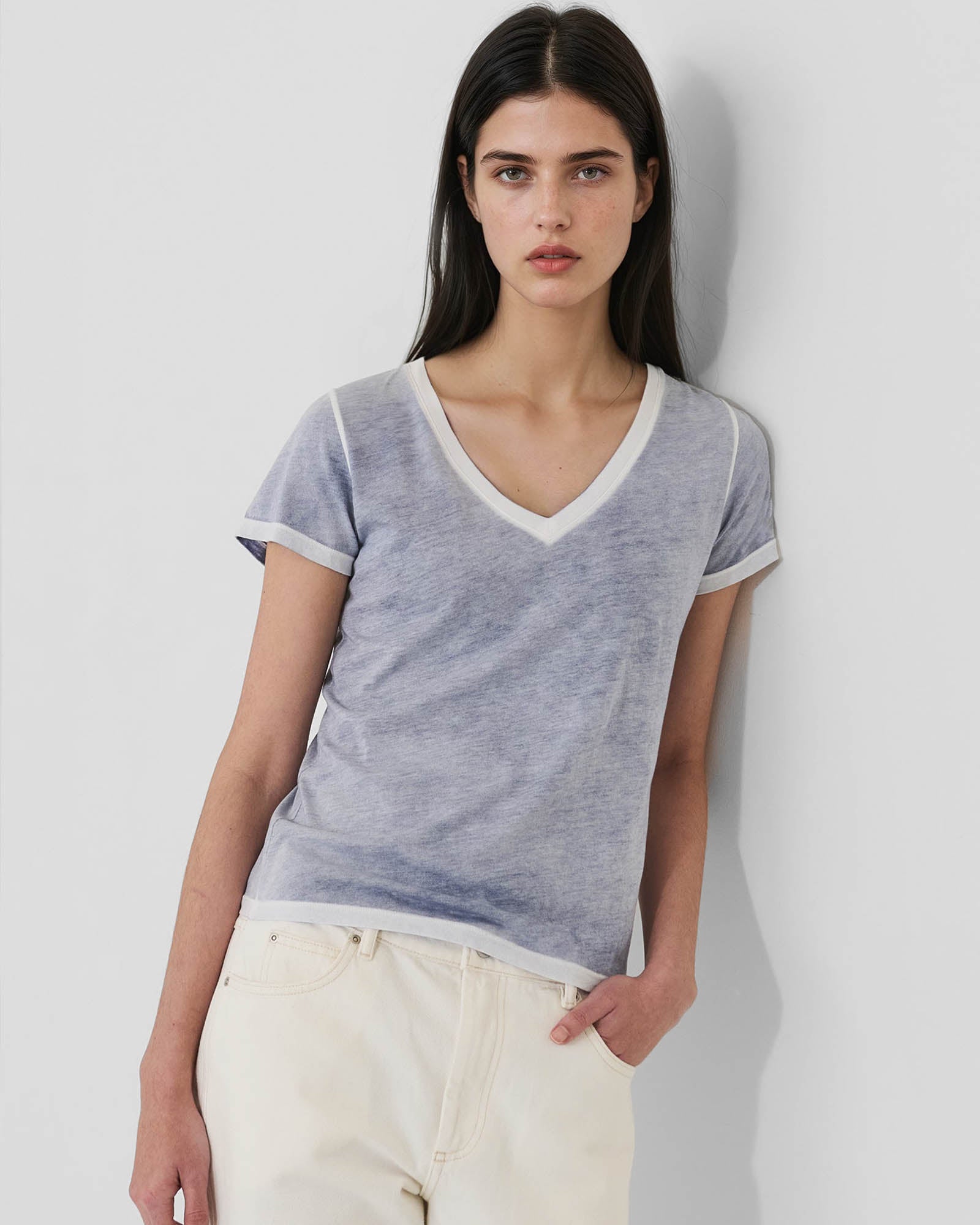 Reverse Spray Lightweight Pima Cotton V-Neck T-Shirt