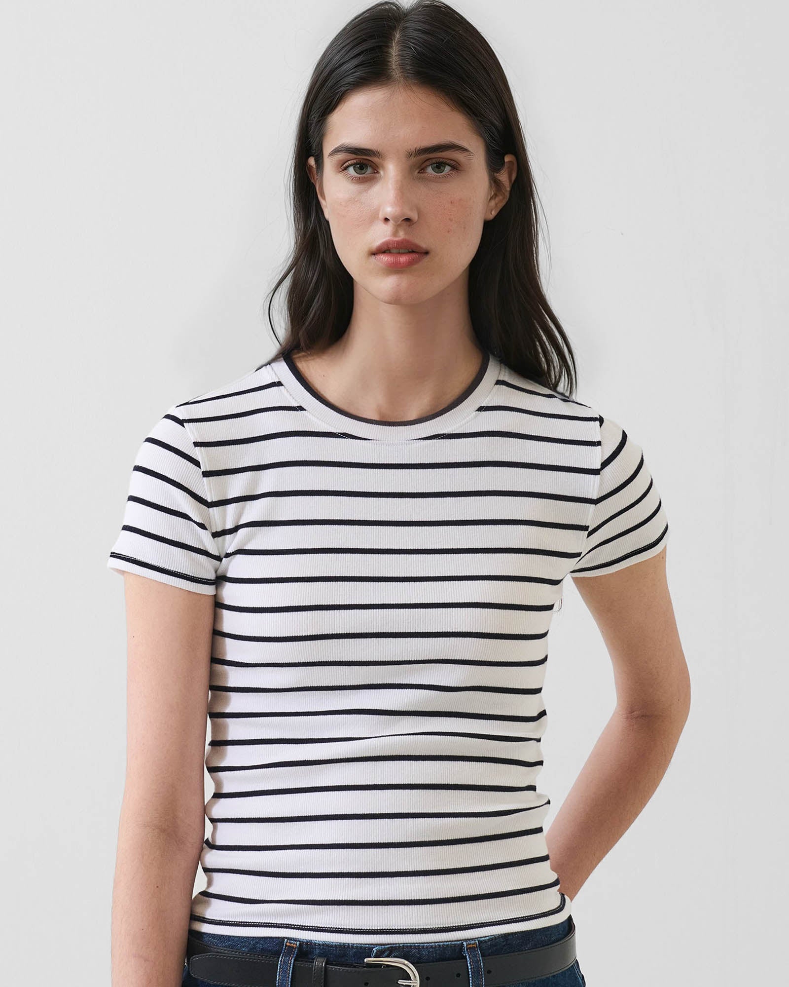 Pima Cotton Stretch Striped Ribbed Baby T-Shirt