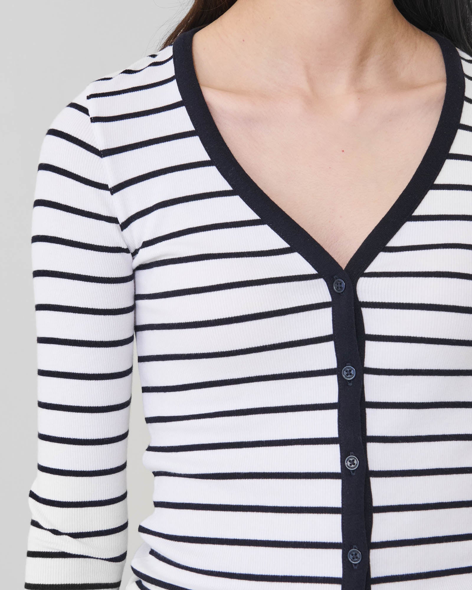 Pima Cotton Stretch Striped Ribbed Cardigan