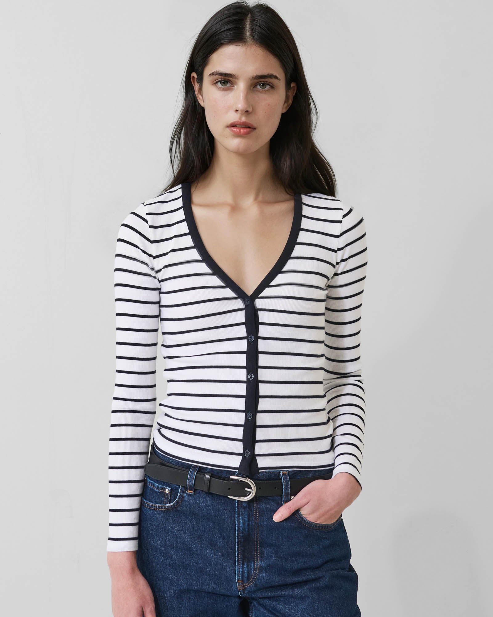 Pima Cotton Stretch Striped Ribbed Cardigan