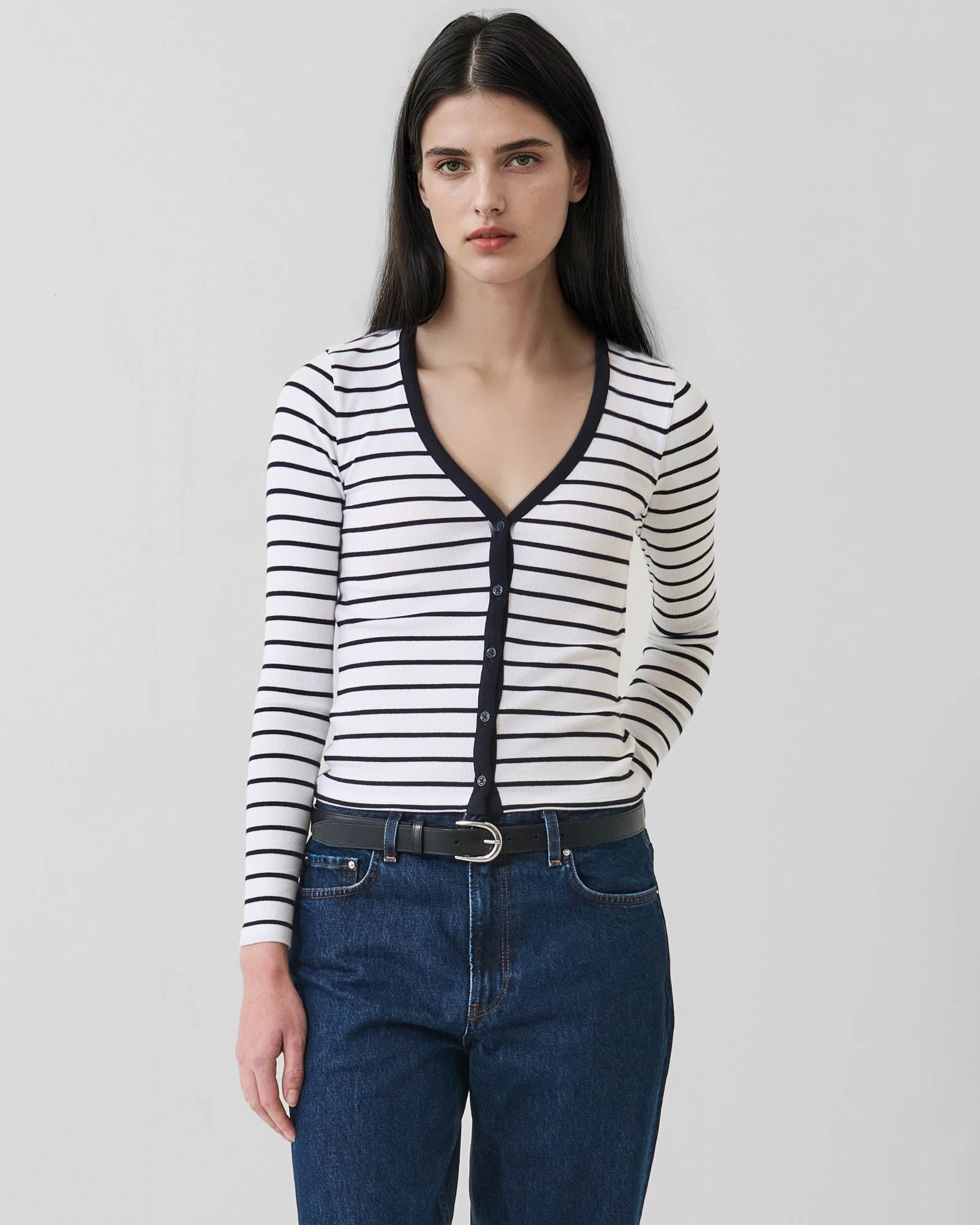 Pima Cotton Stretch Striped Ribbed Cardigan