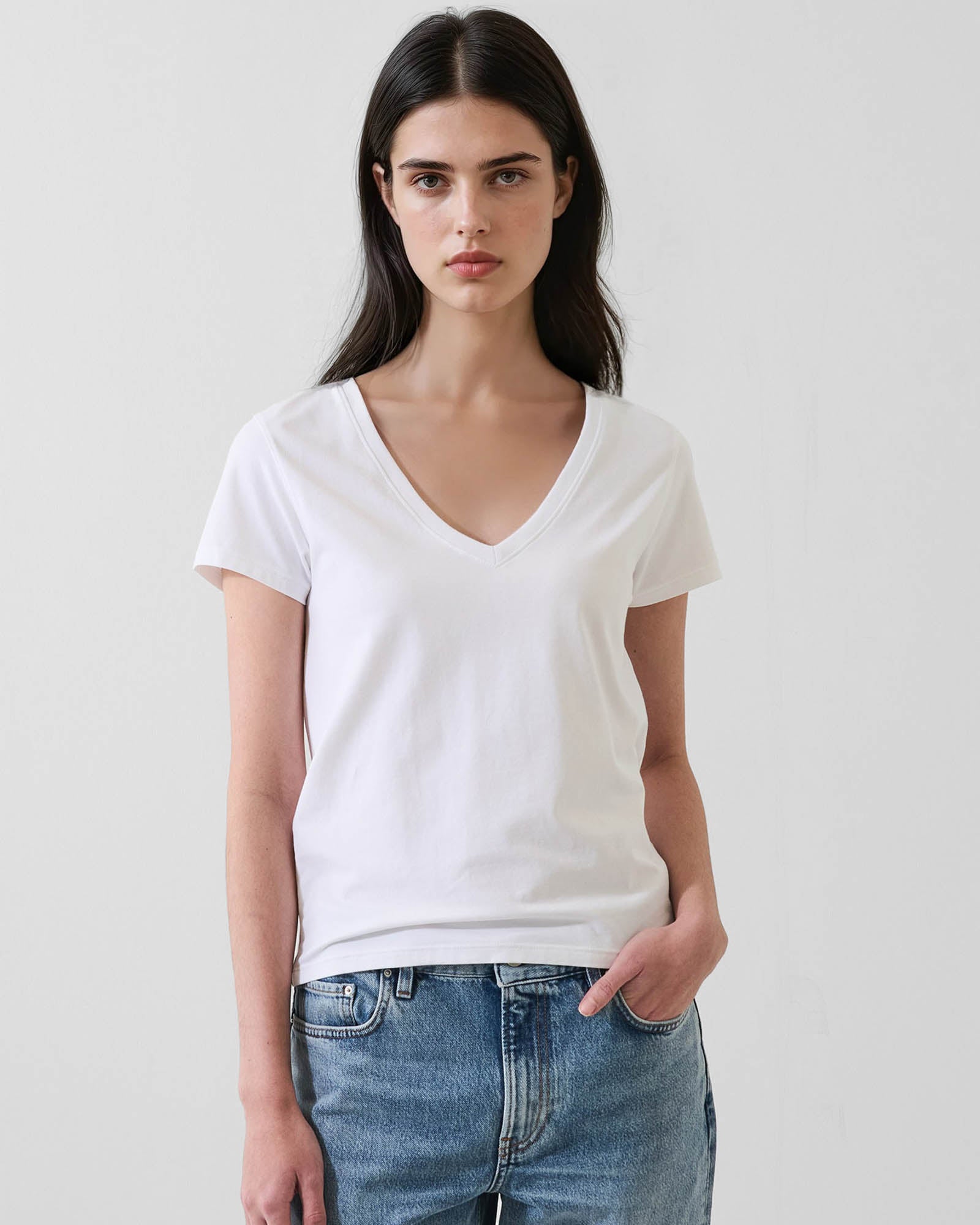 Pima Cotton Stretch Slim V-Neck T-Shirt