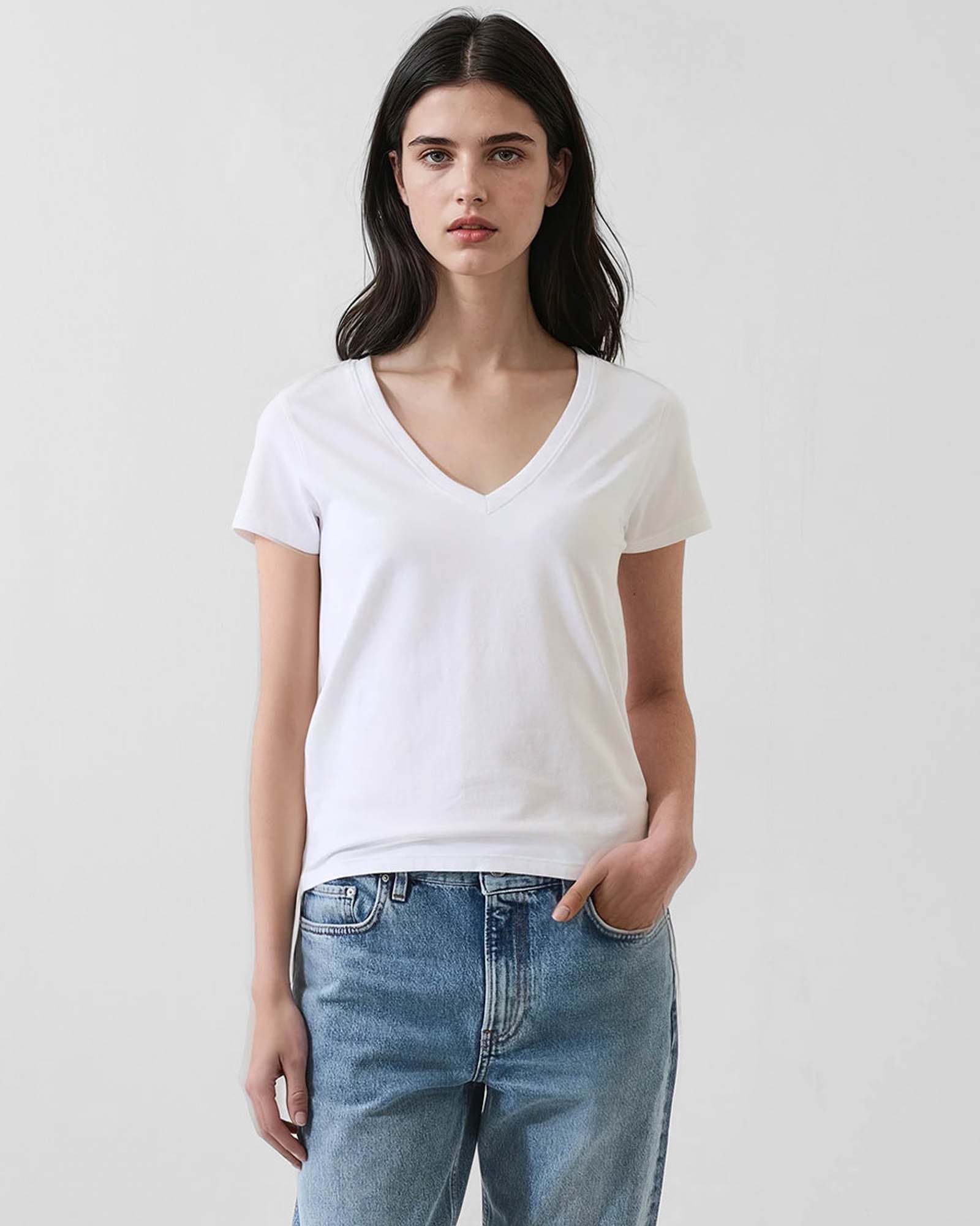 Pima Cotton Stretch Slim V-Neck T-Shirt