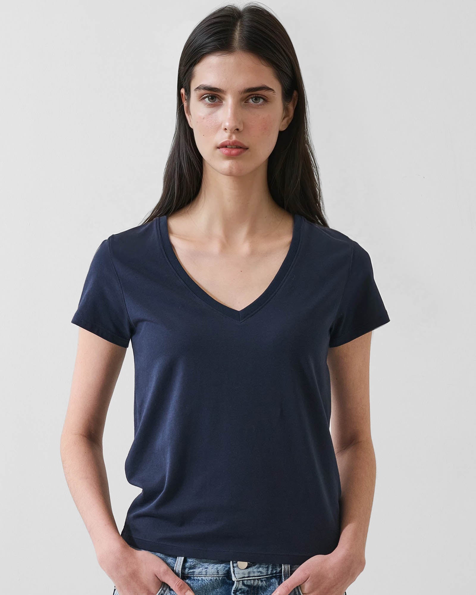 Pima Cotton Stretch Slim V-Neck T-Shirt