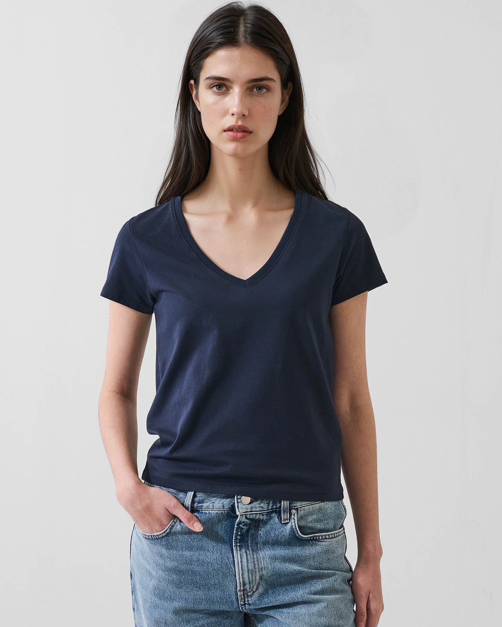 Pima Cotton Stretch Slim V-Neck T-Shirt