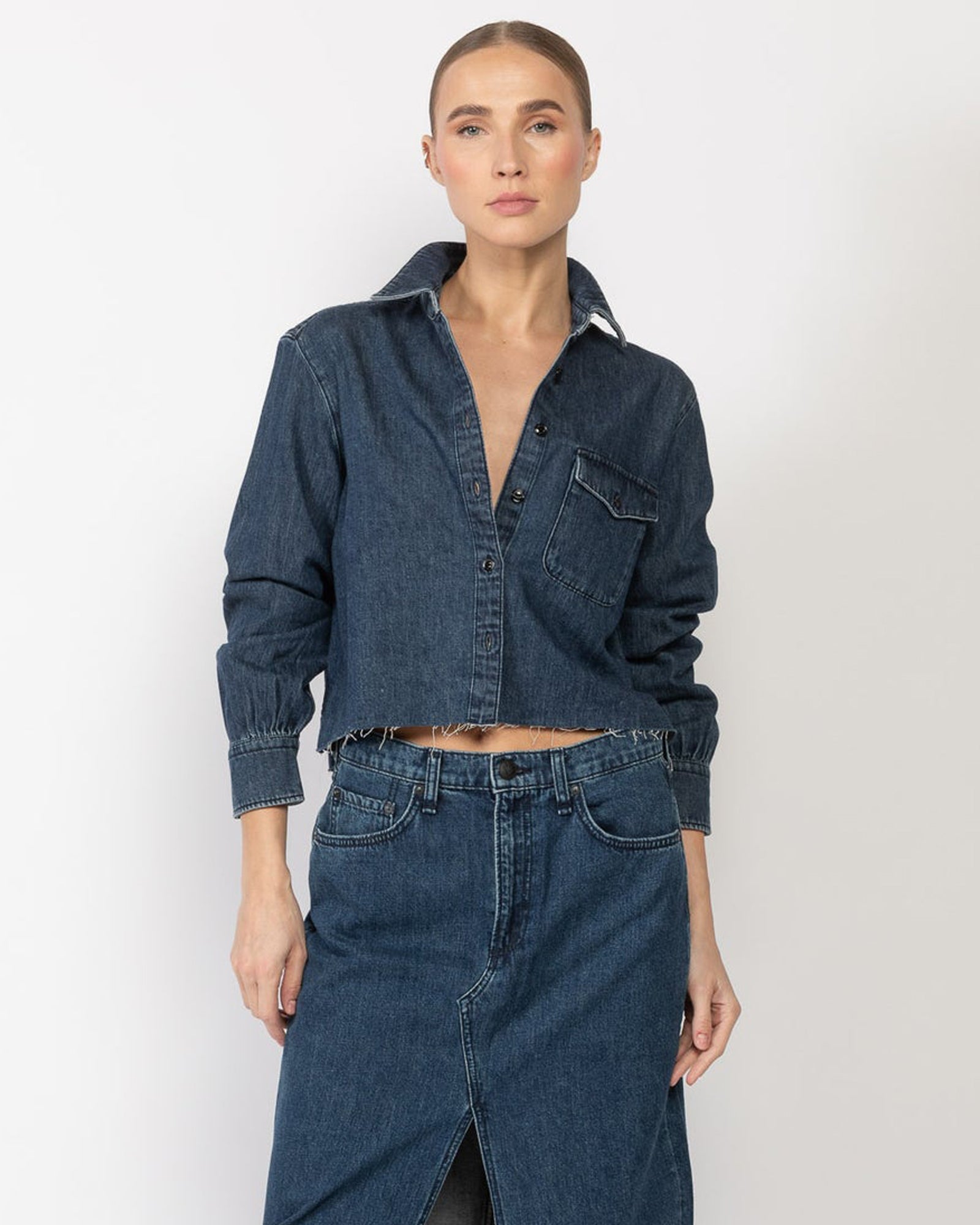 Cotton Pleated Cropped Shirt
