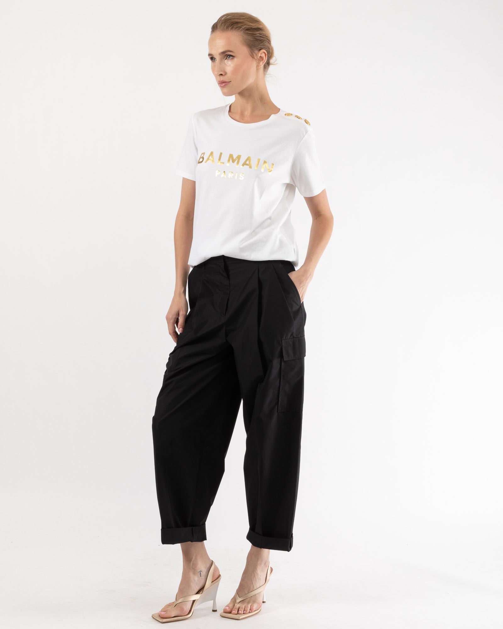 T-shirt métallisé à 3 boutons