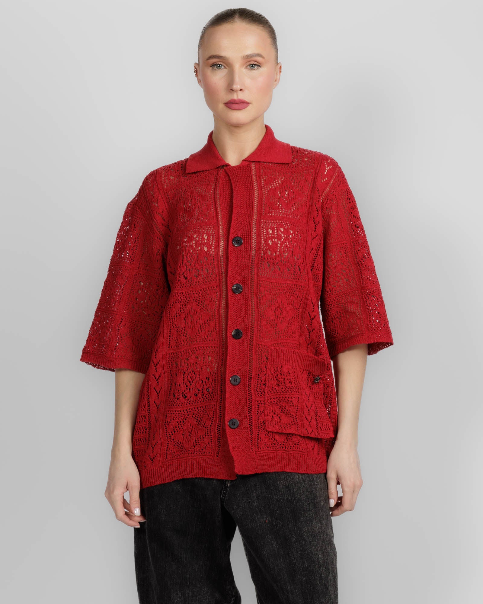 Open Collar Knit Shirt