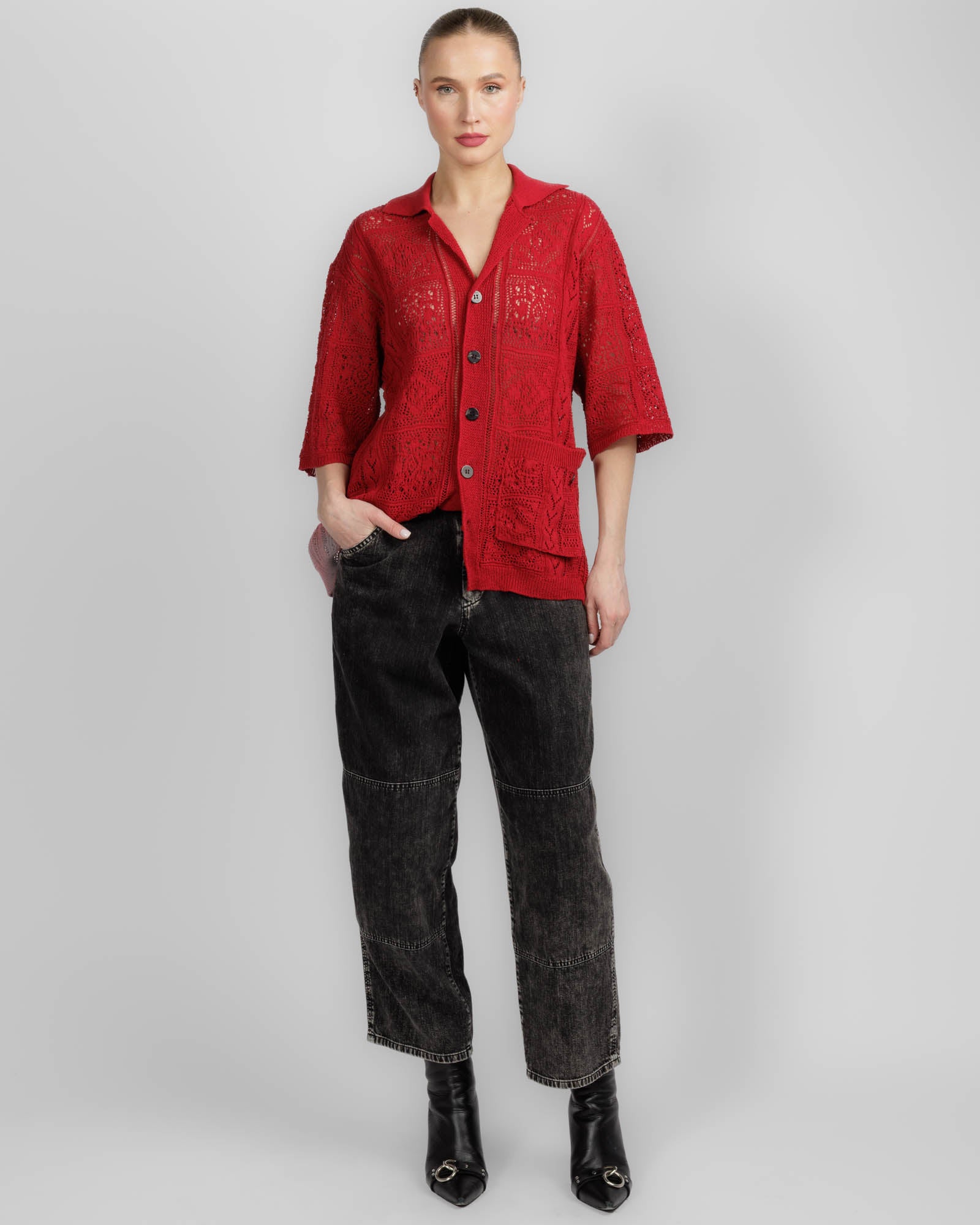 Open Collar Knit Shirt