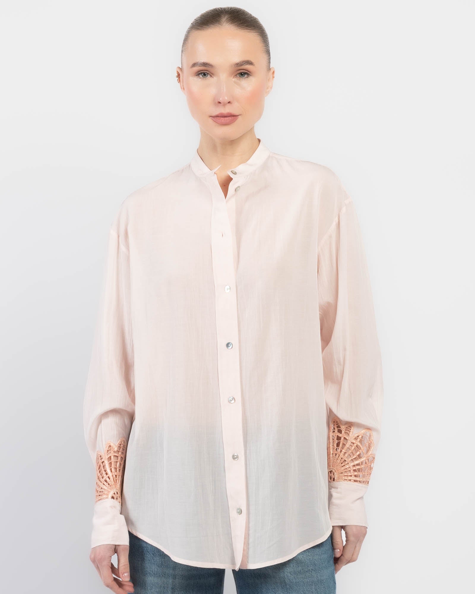 Floral Embroidery Voile Shirt