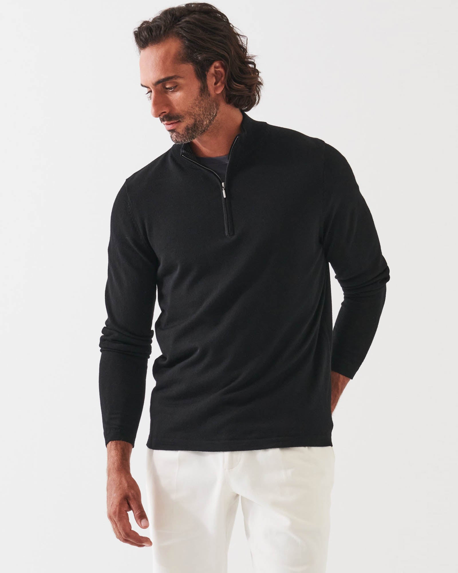 Pull zippé quart de tour en mérinos