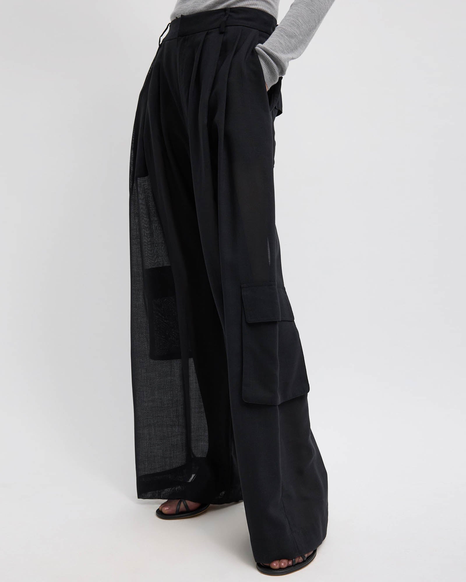 Sheer Wool Triple Pleat Pants