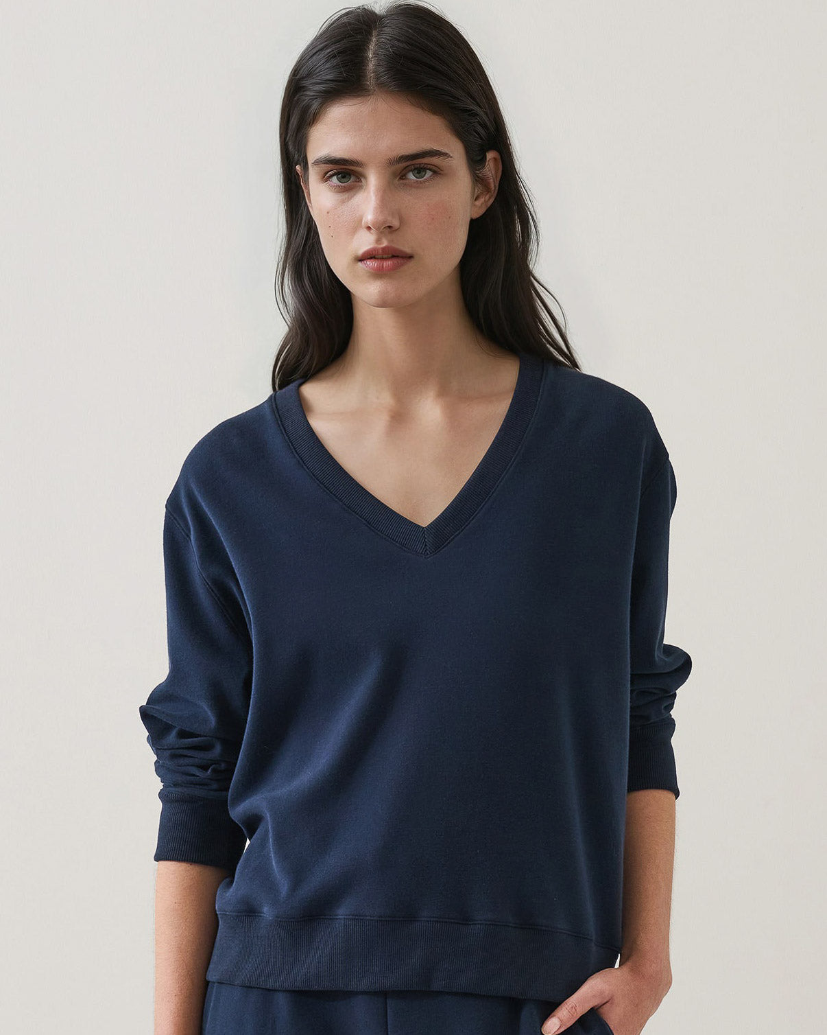 Long Relaxed V-Neck Sweatshirt