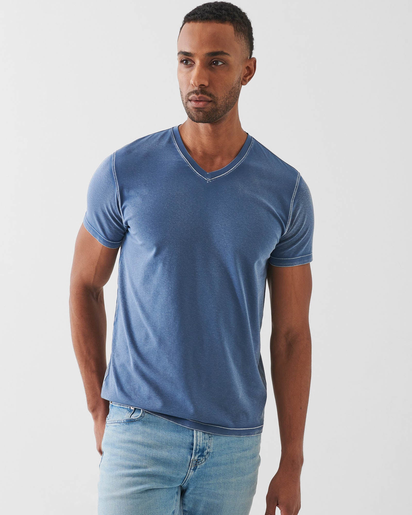 Short Sleeve Pima Old Wash V-Neck