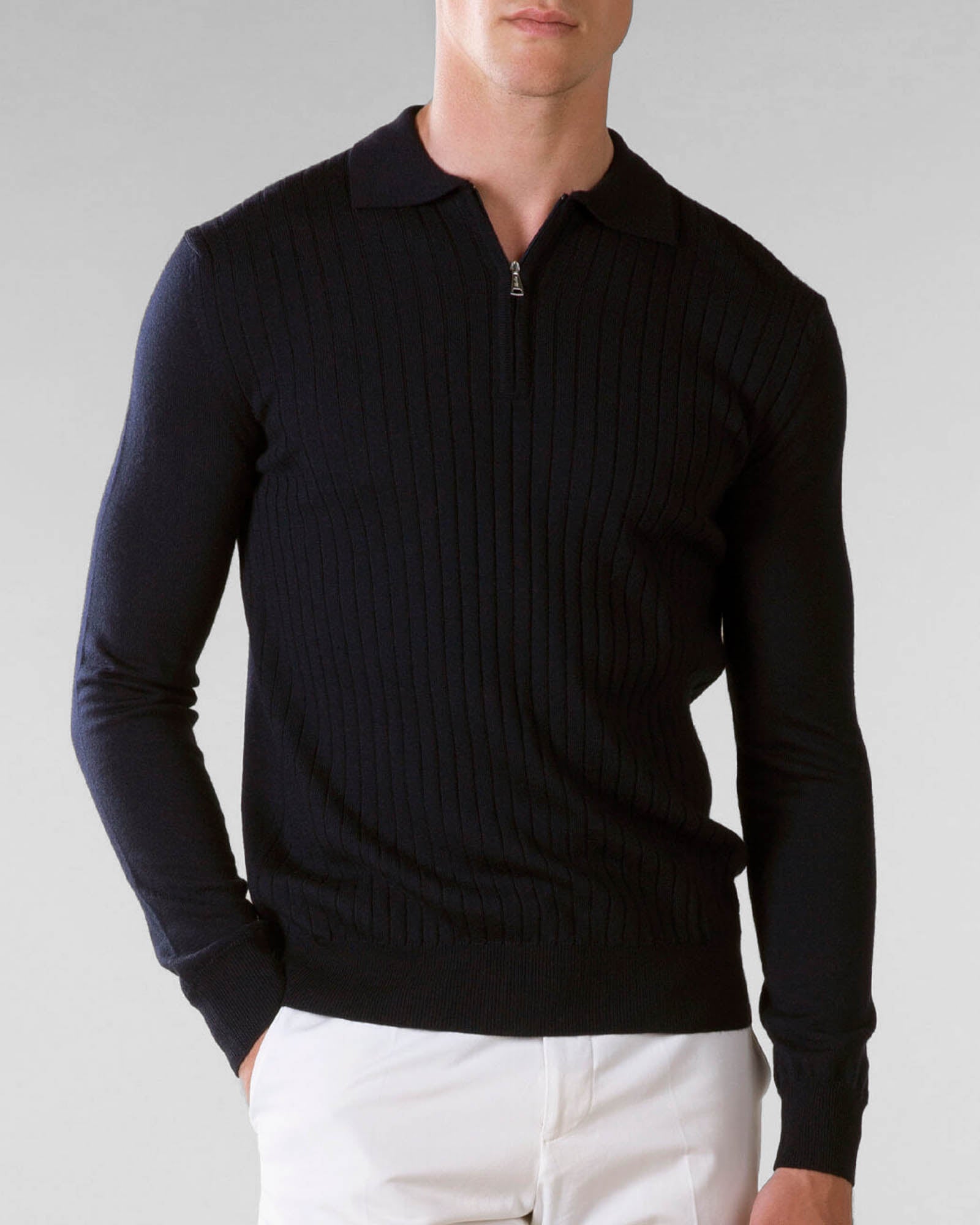 Ribbed Zipper Polo