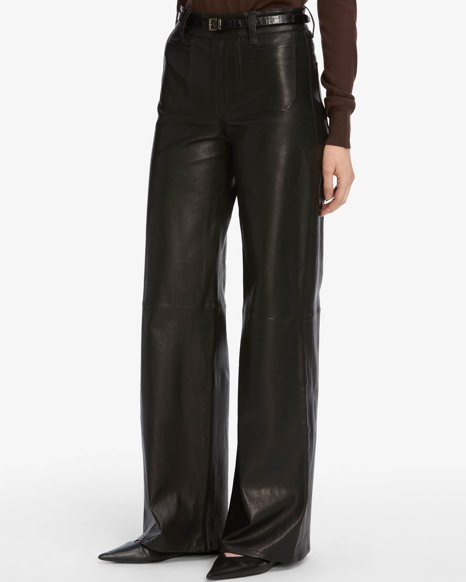 Le Slim Leather Palazzo Trousers