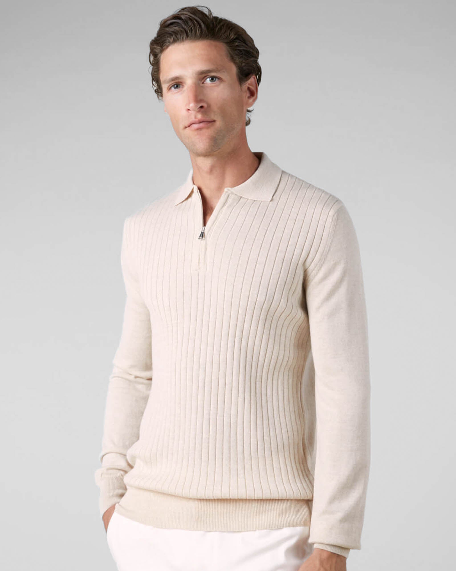 Ribbed Zipper Polo
