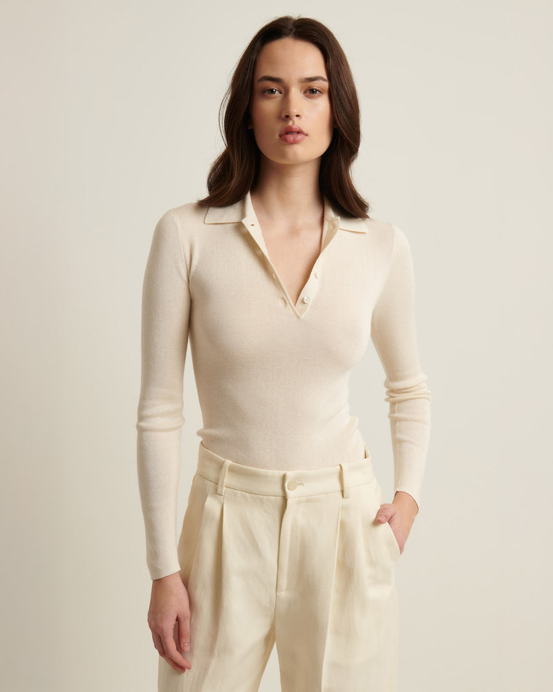 Silk Cashmere Ribbed Polo