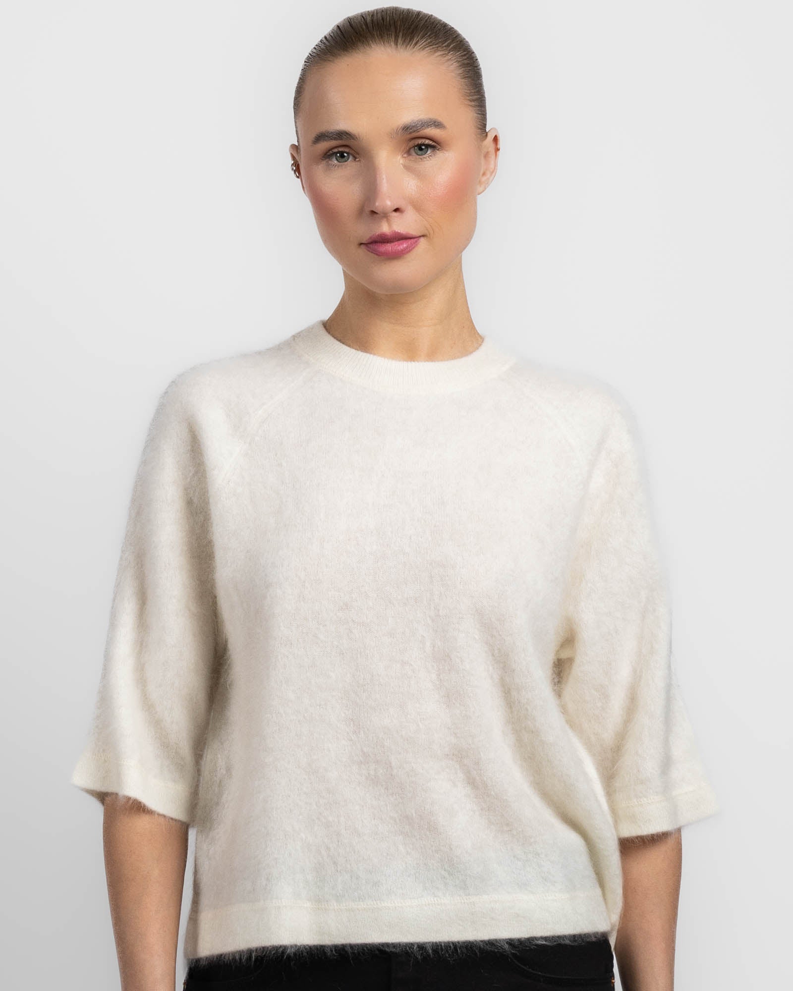 Pull à col rond oversize à manches trois-quarts