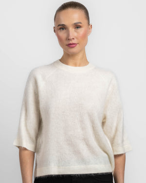 Pull à col rond oversize à manches trois-quarts