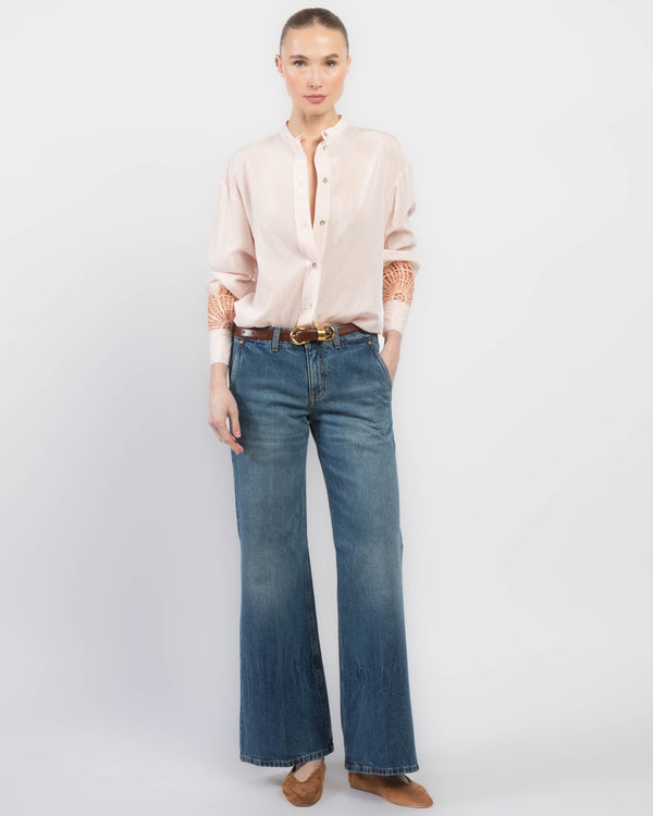 Floral Embroidery Voile Shirt