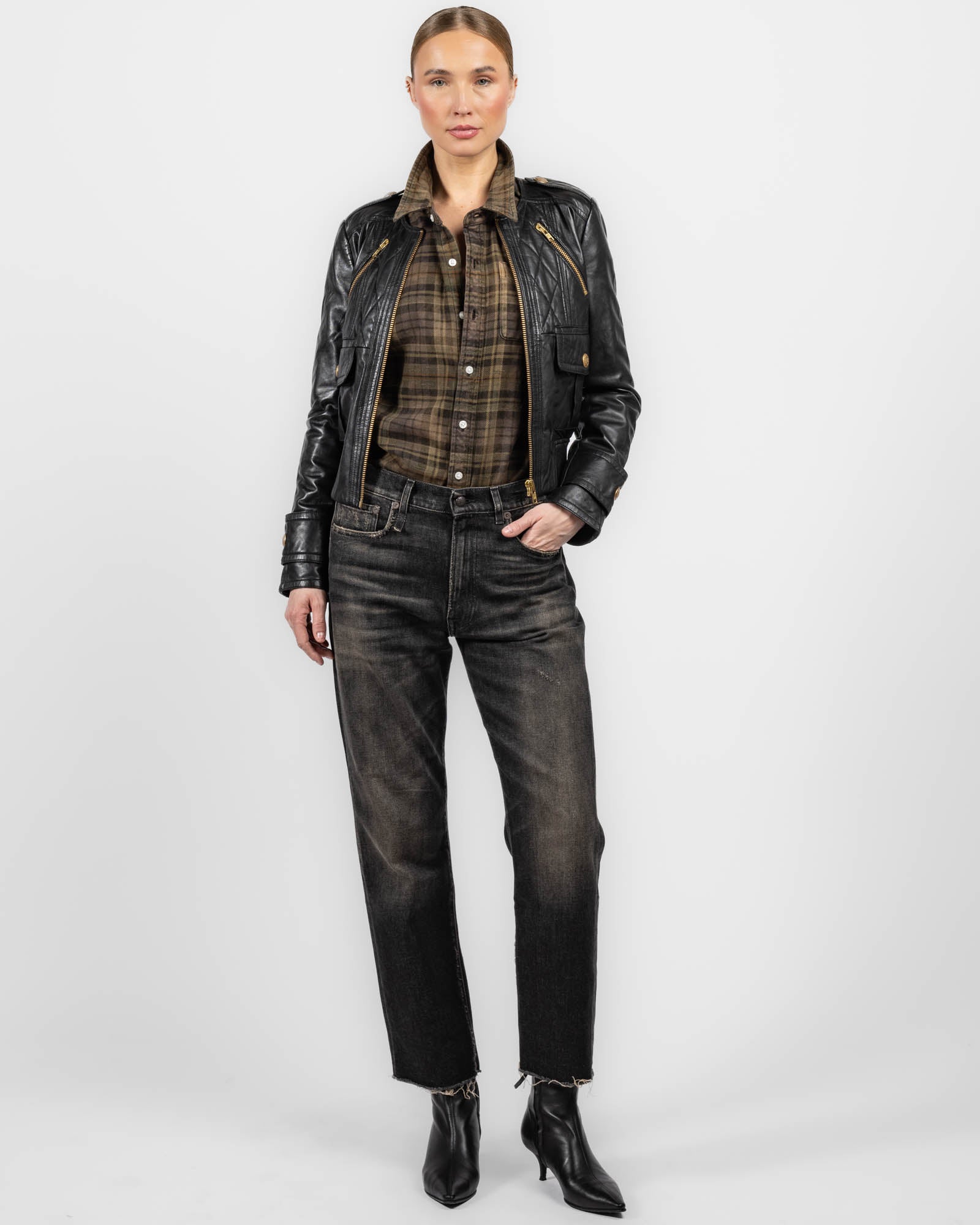 Leather Shrunken Jacket