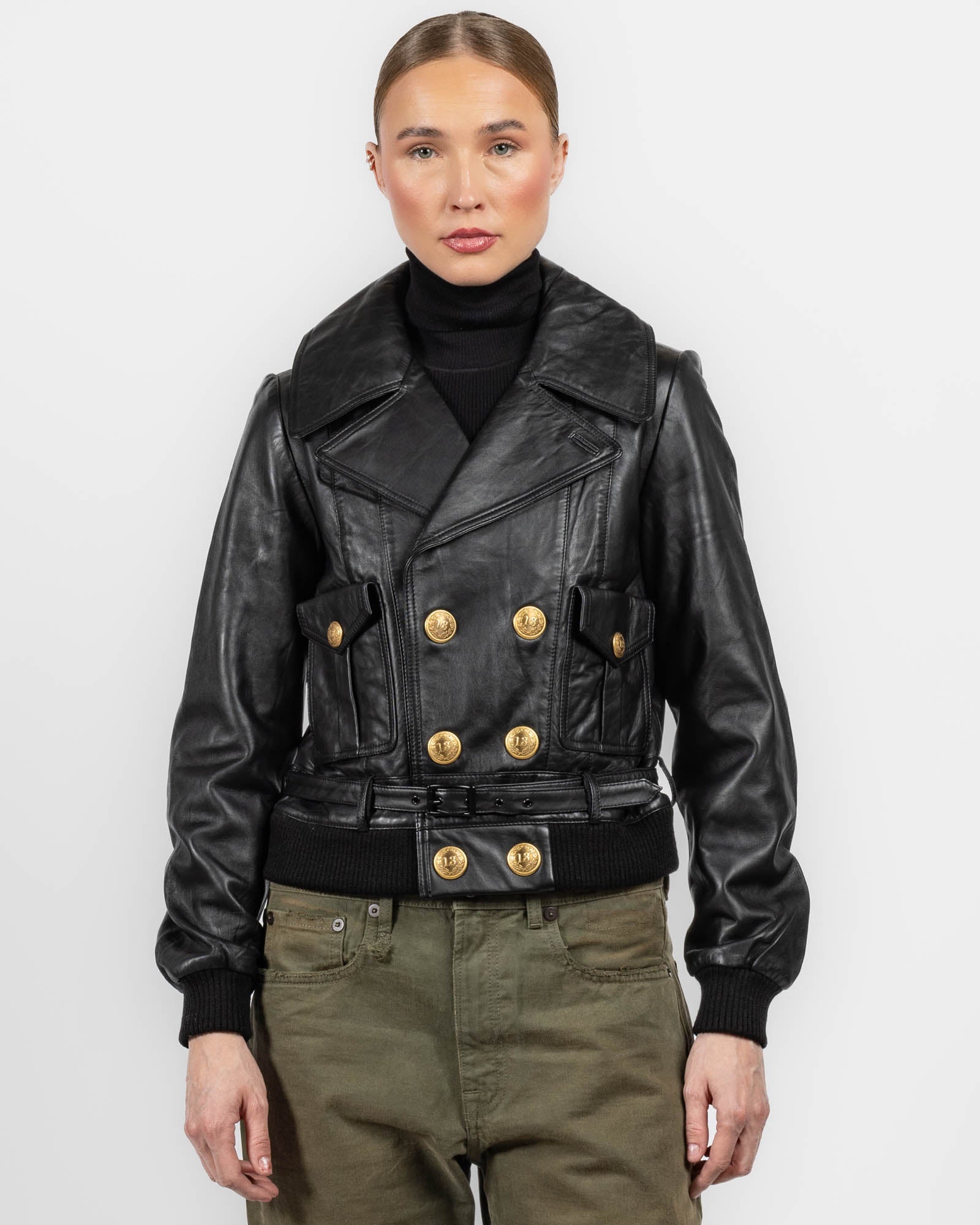 Leather Peacoat Jacket
