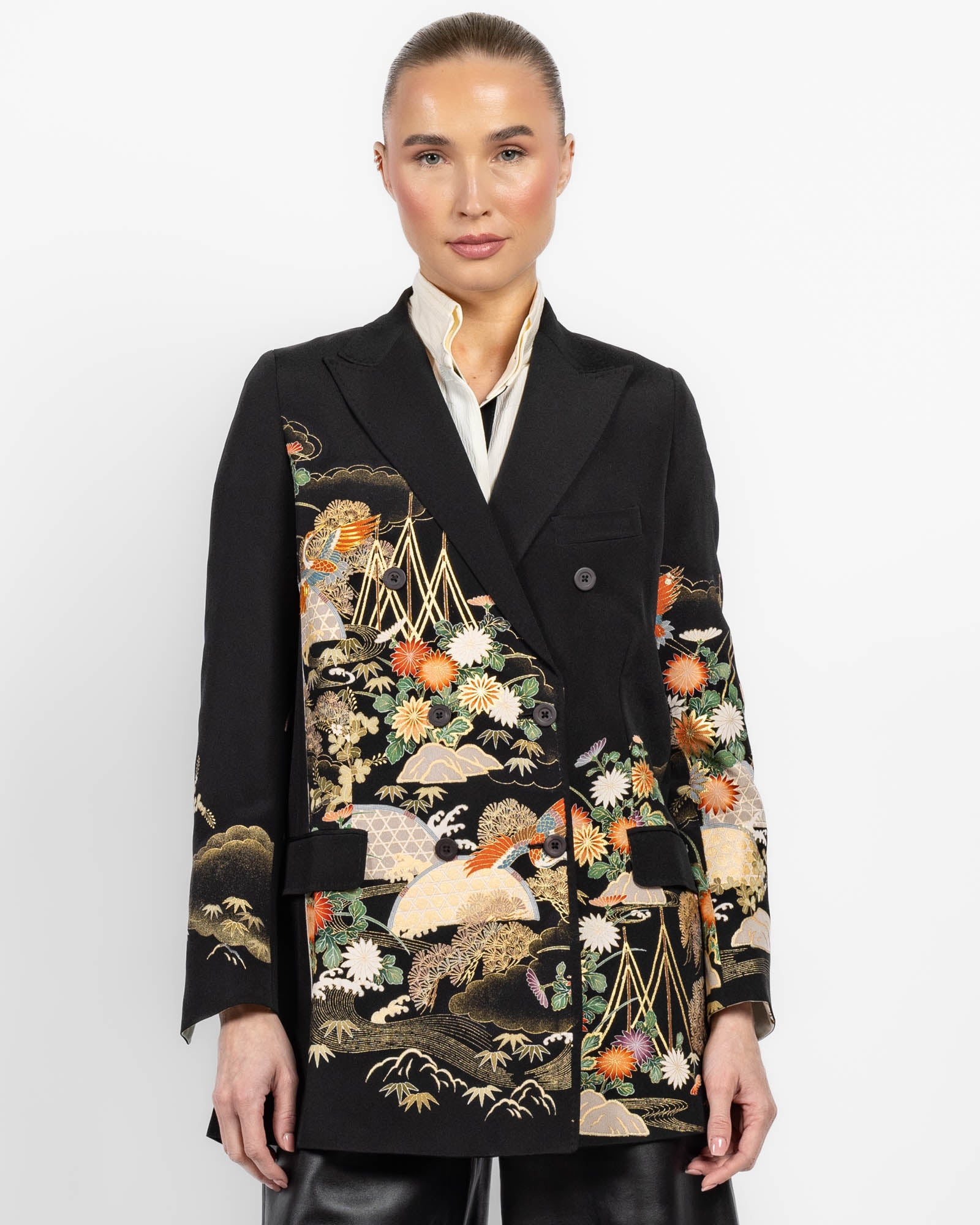 Veste kimono évasée à double boutonnage