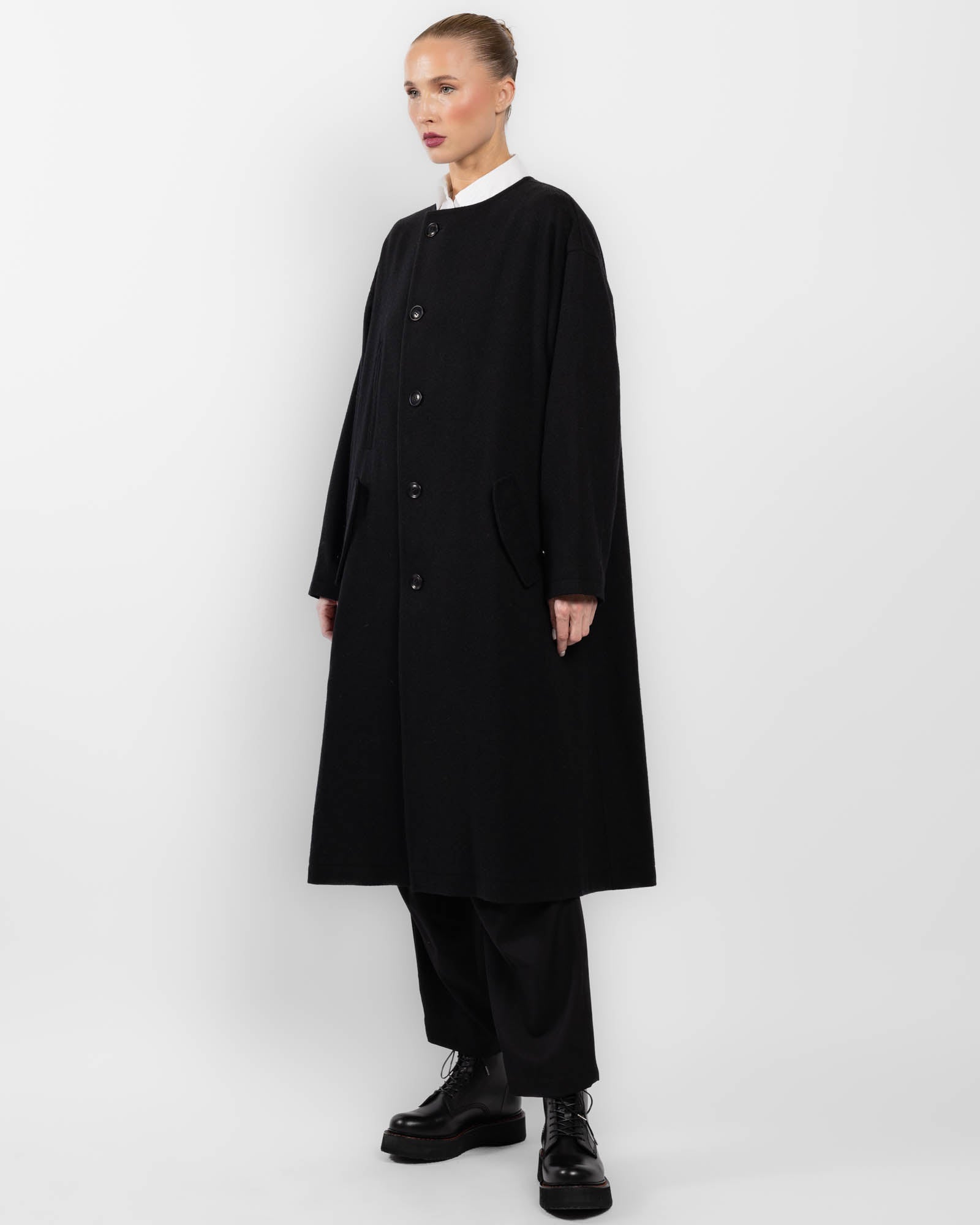 Y'S O-Collarless Coat