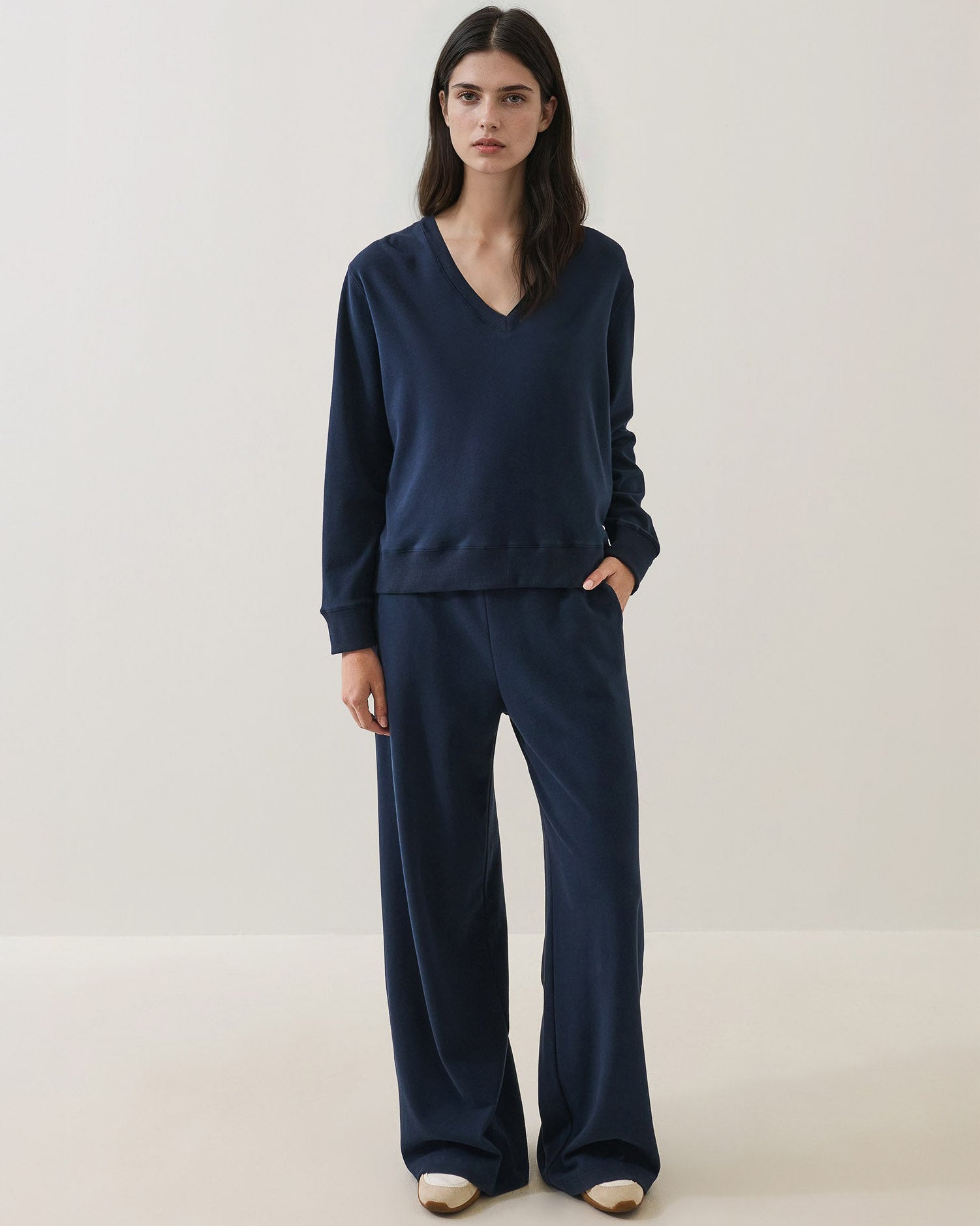 Sweat-shirt long et décontracté à col en V