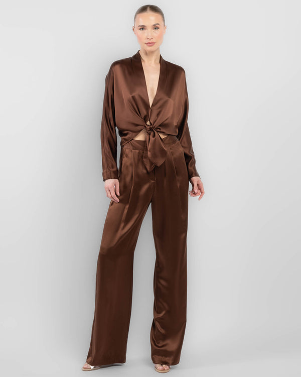 Long Sleeve Tie Front Blouse
