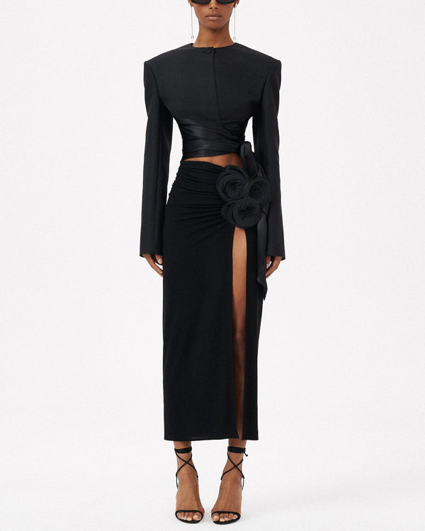 Two-Piece Set: Long Sleeve V-Collar Top & High Waist Skirt in Thick Rib  Knit – Timeless Elegance Meets Comfort L ZADE FASHION