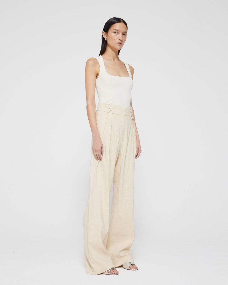 Linen Blend Trousers - ROHE, Luxury Designer Fashion