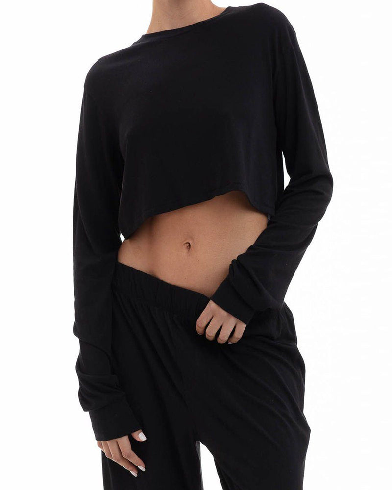 Long Sleeve Cropped Rib T-Shirt - ETERNE | Luxury Designer Fashion 