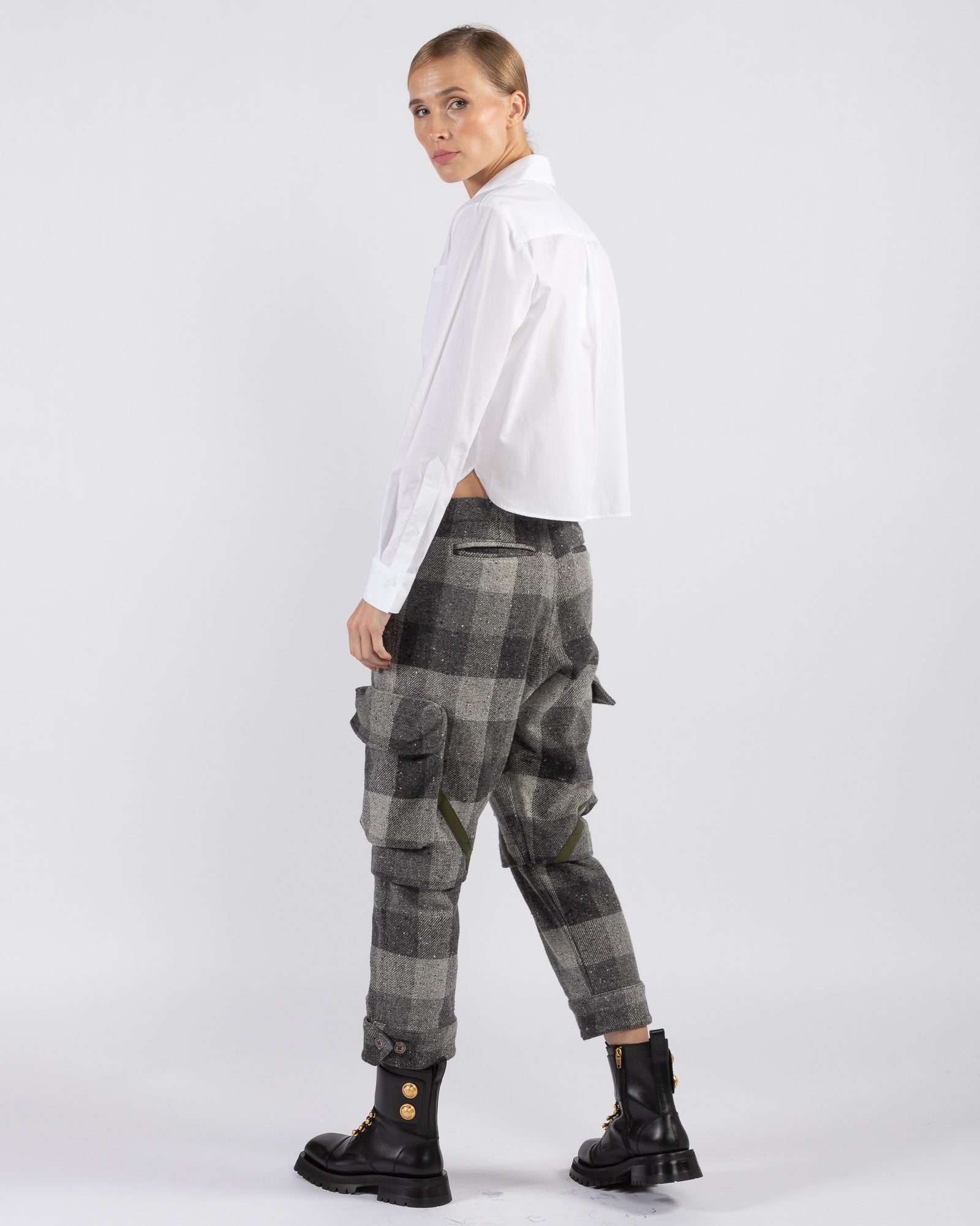 GREG LAUREN - Graphite Check Cargo Pants | Luxury Designer Fashion | tntfashion.ca