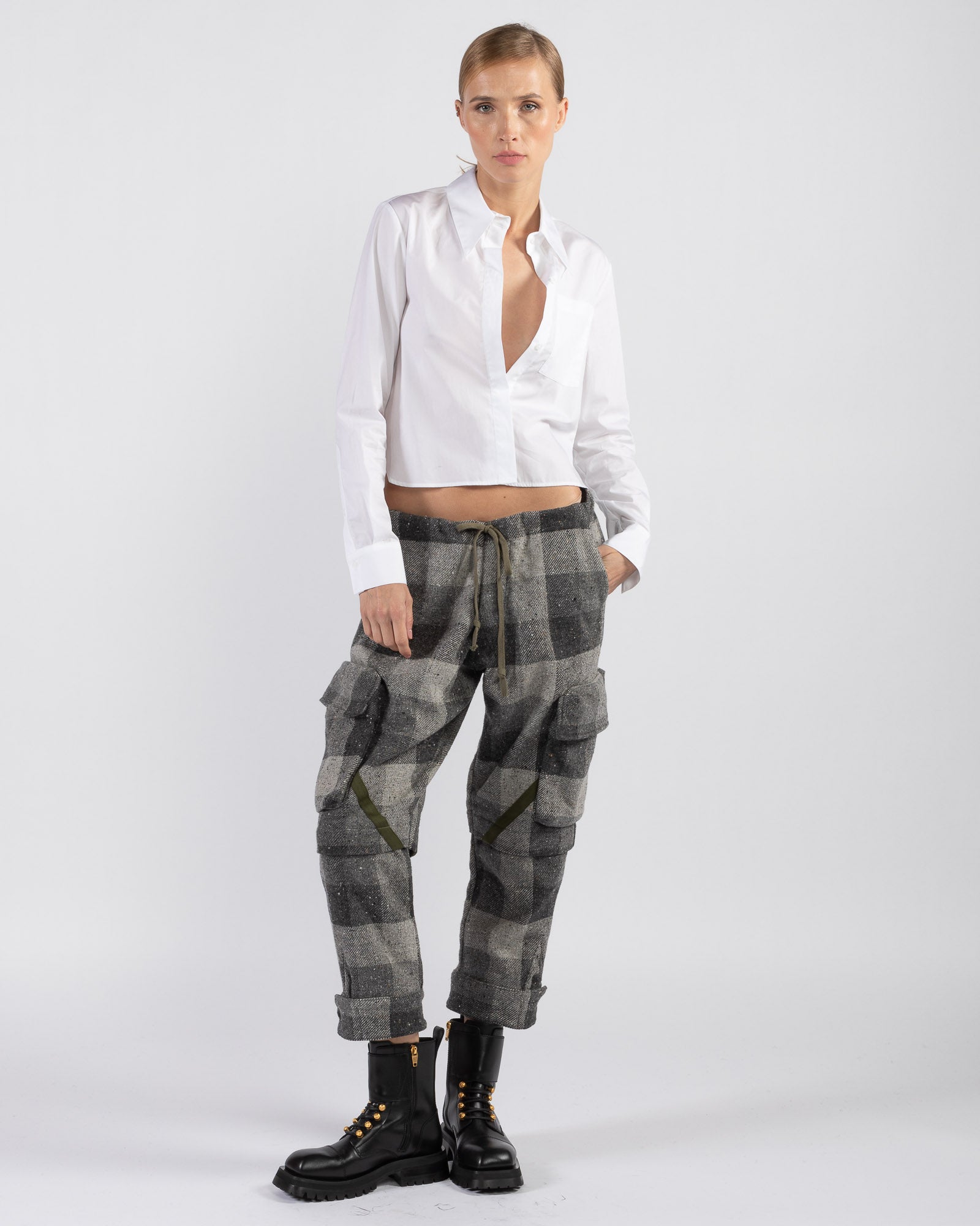 GREG LAUREN Graphite Check Cargo Pants