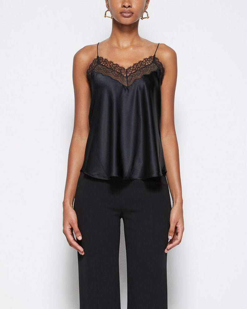 ANINE BING Silk Camisole with Lace Details in Black