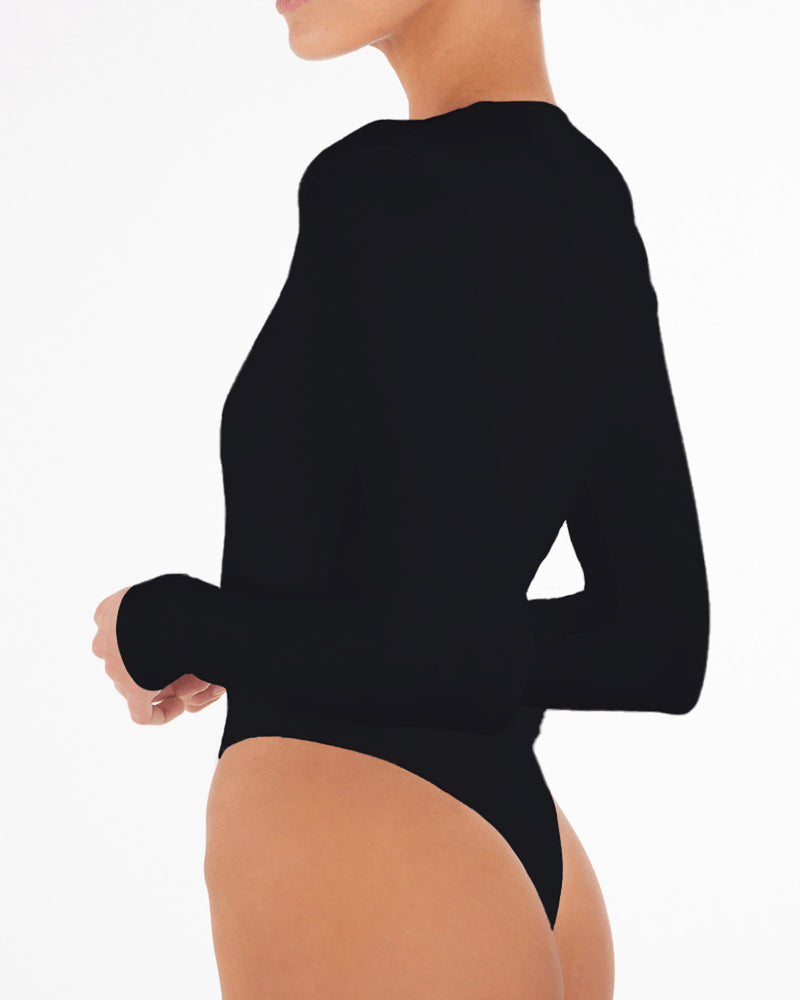 Long Sleeve V-Neck Bodysuit - ETERNE, Luxury Designer Fashion