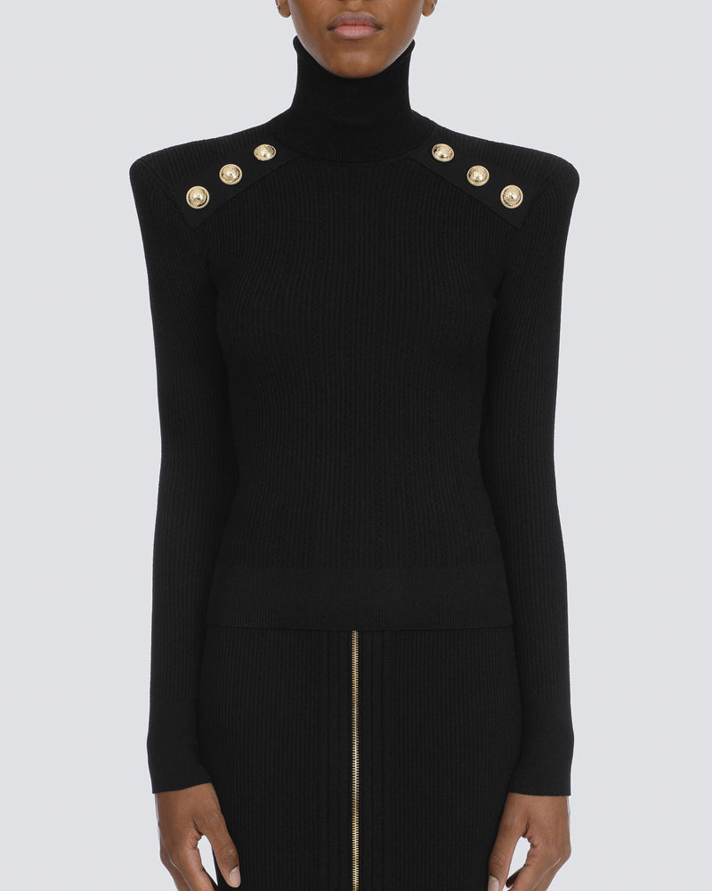 BALMAIN - Button Trim Turtleneck Sweater | Luxury Designer Fashion | tntfashion.ca